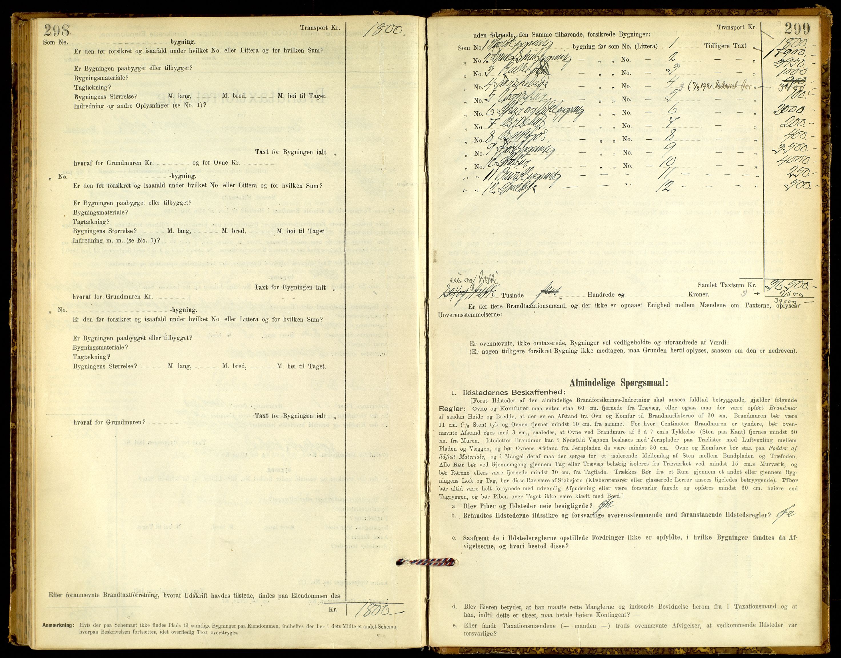 Norges Brannkasse, Alvdal og Folldal, SAH/NBRANA-026/F/L0005: Branntakstprotokoll, 1894-1923, p. 298-299