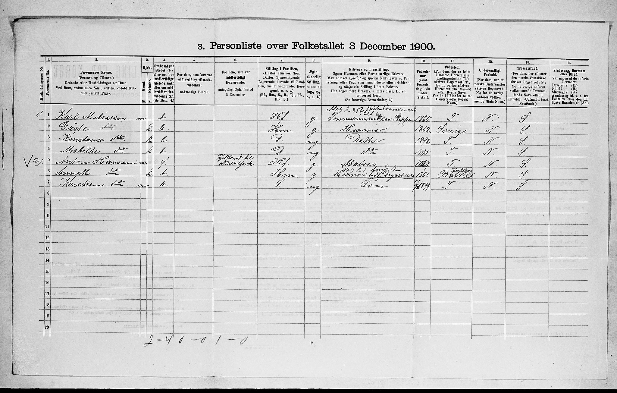 RA, 1900 census for Sem, 1900, p. 49