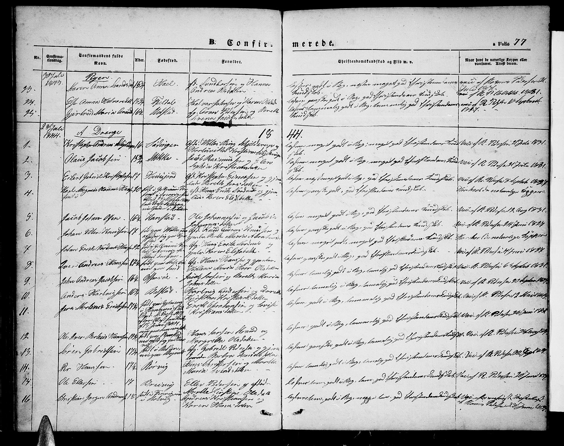 Ministerialprotokoller, klokkerbøker og fødselsregistre - Nordland, AV/SAT-A-1459/872/L1045: Parish register (copy) no. 872C01, 1840-1851, p. 77