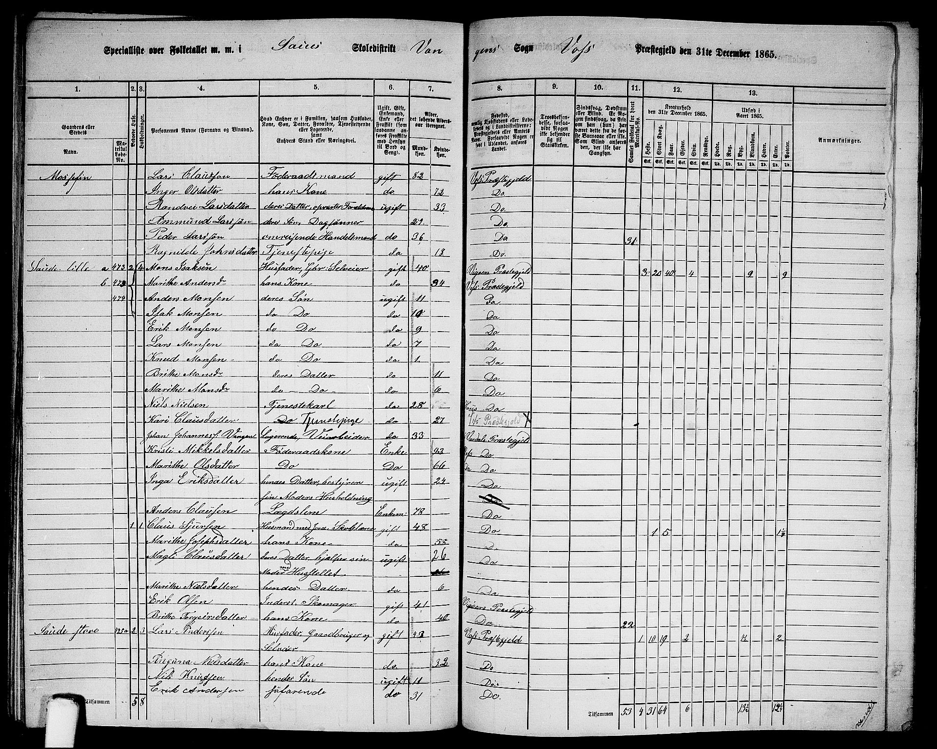 RA, 1865 census for Voss, 1865, p. 211