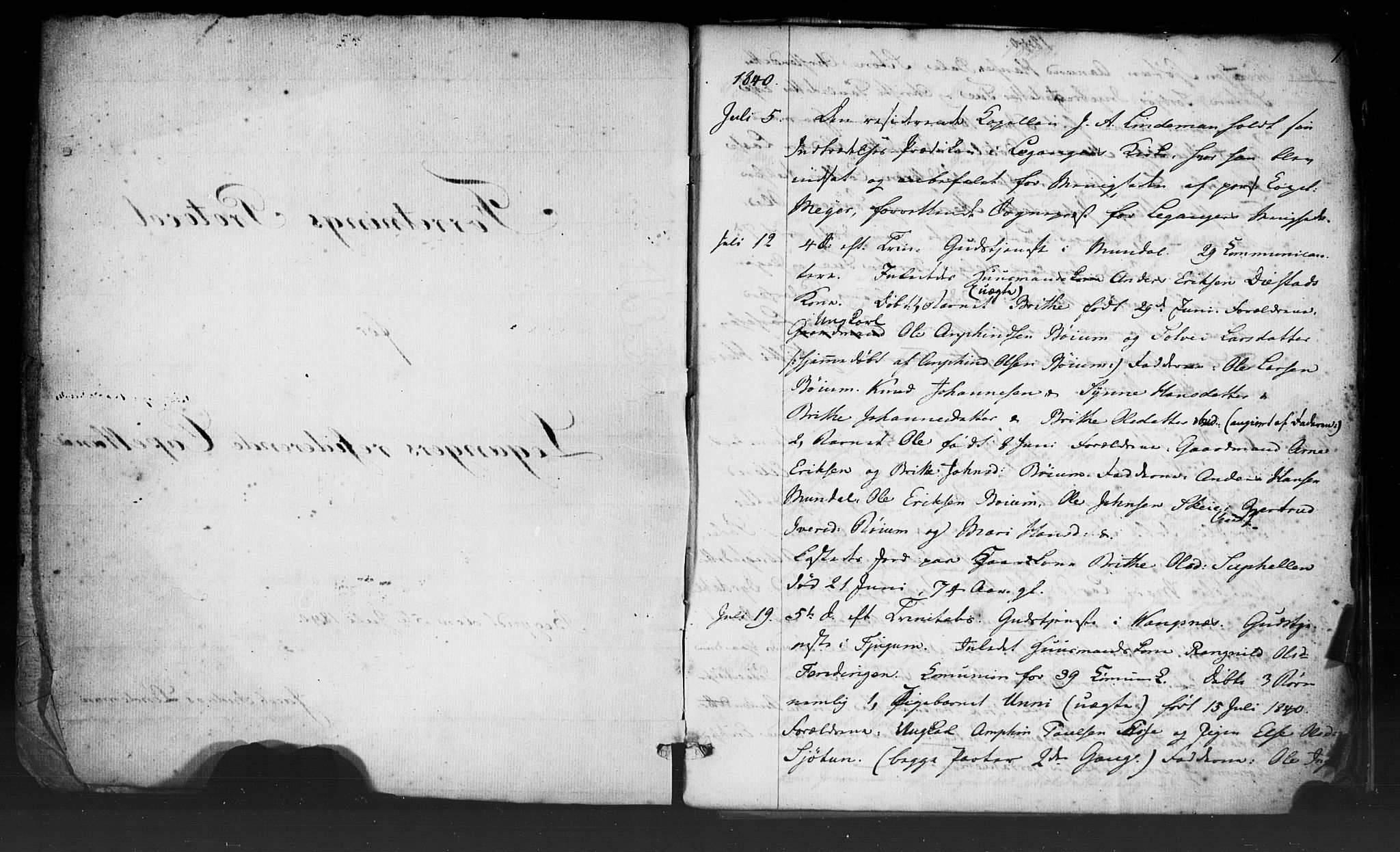 Leikanger sokneprestembete, SAB/A-81001: Curate's parish register no. A 2, 1840-1847, p. 0-1