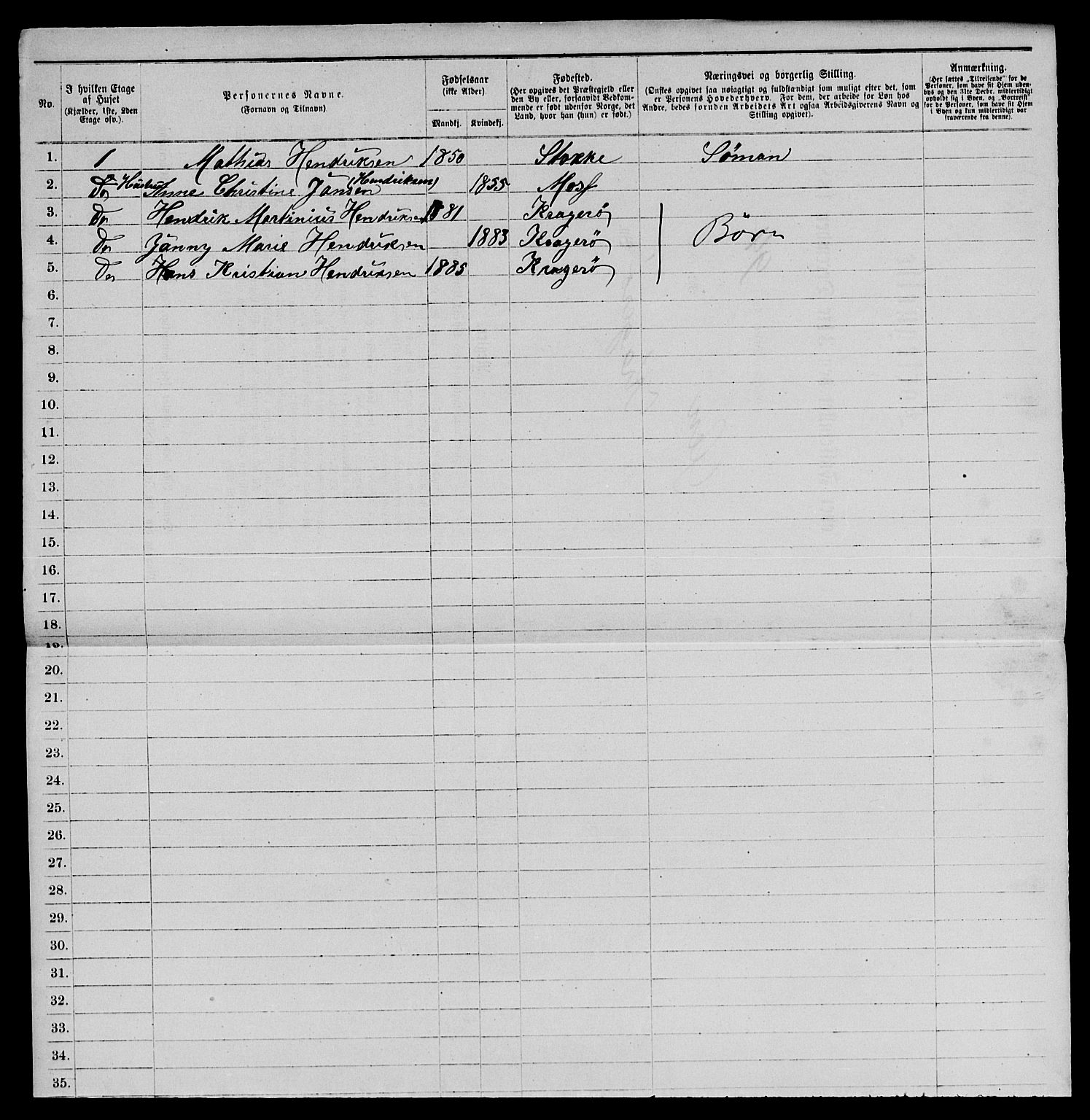 SAKO, 1885 census for 0801 Kragerø, 1885, p. 645