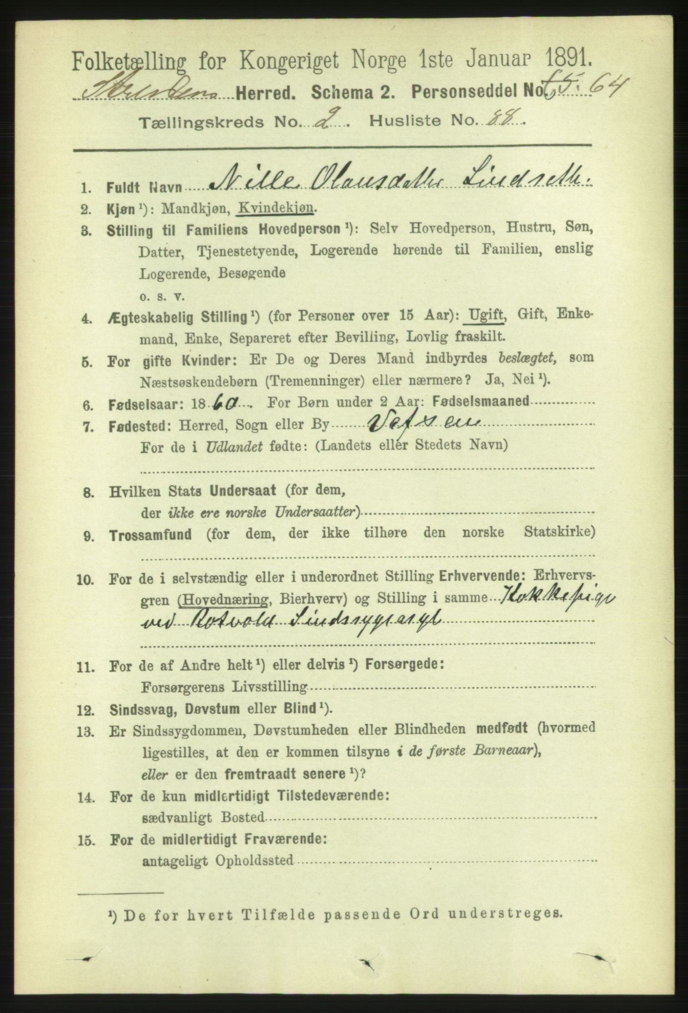 RA, 1891 census for 1660 Strinda, 1891, p. 1587