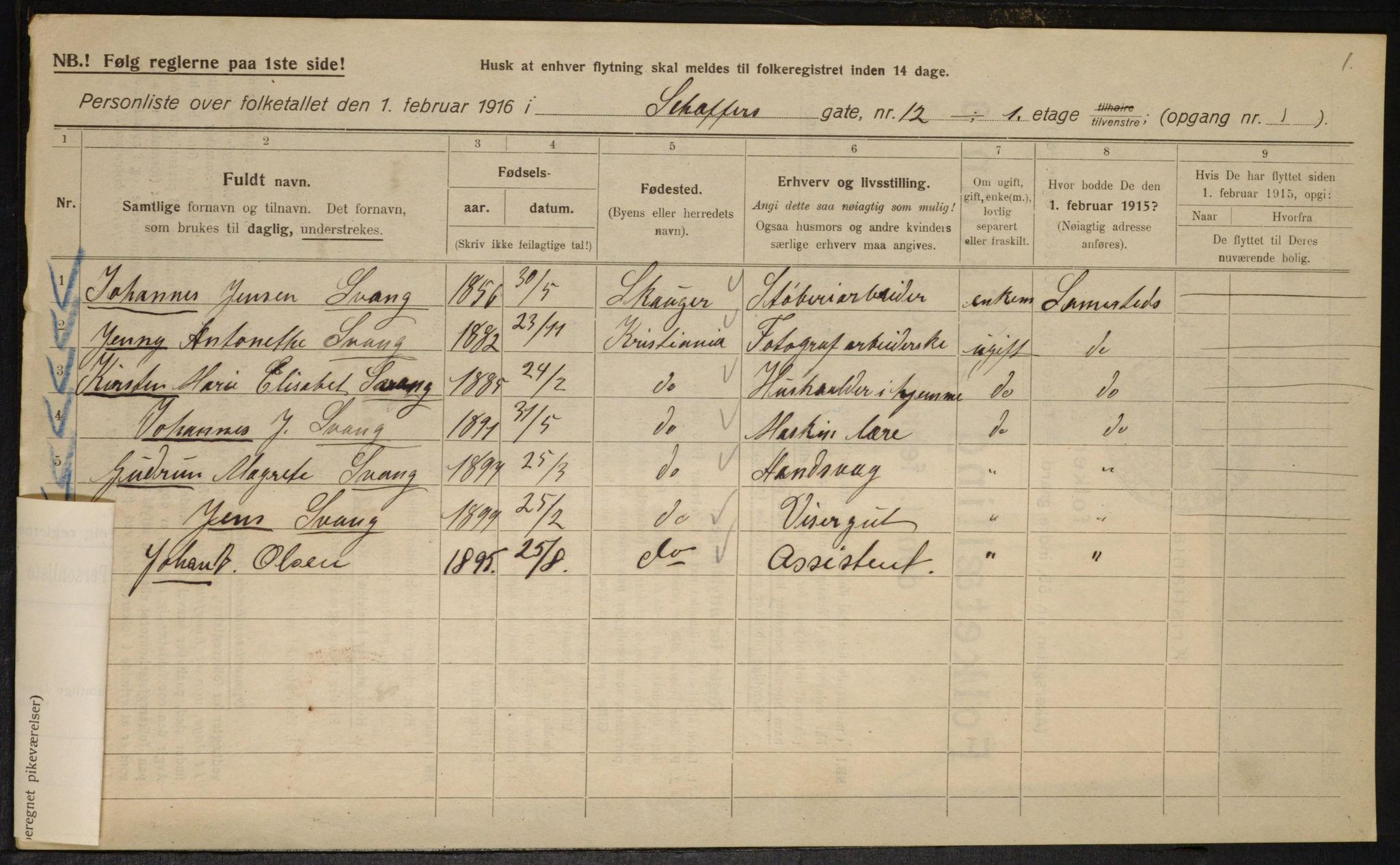 OBA, Municipal Census 1916 for Kristiania, 1916, p. 95595