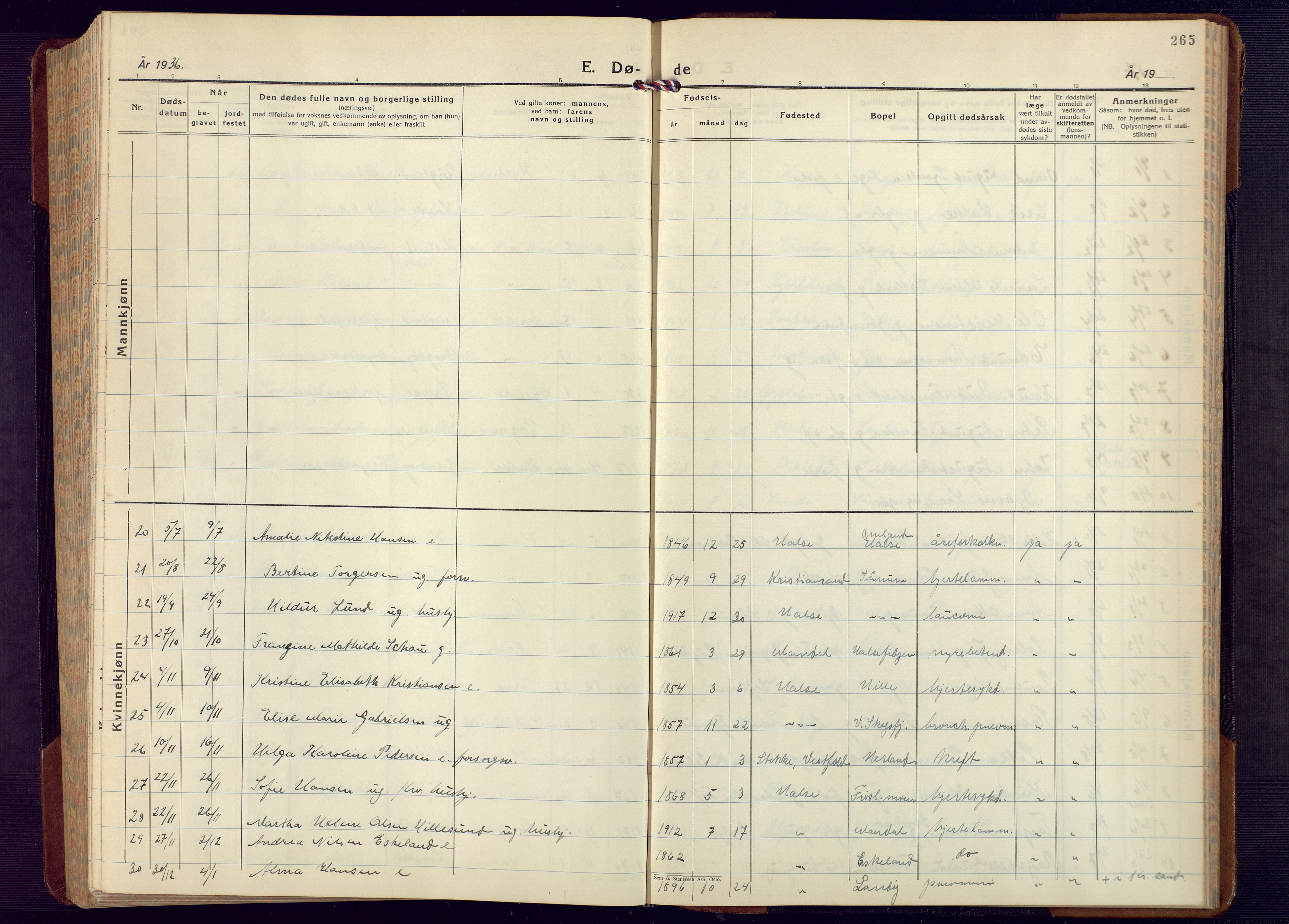 Mandal sokneprestkontor, AV/SAK-1111-0030/F/Fb/Fba/L0014: Parish register (copy) no. B 8, 1932-1952, p. 265