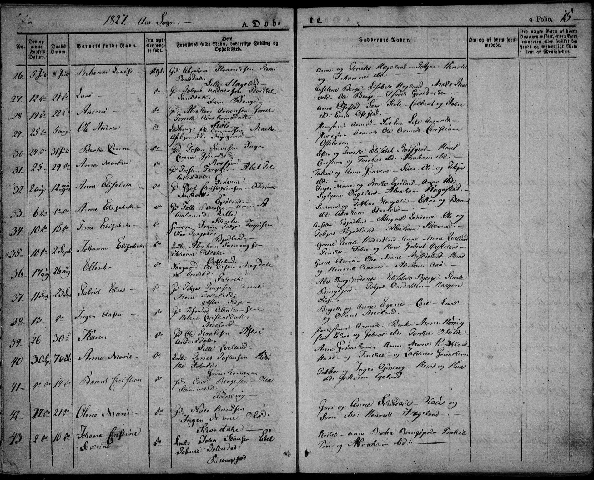 Lyngdal sokneprestkontor, AV/SAK-1111-0029/F/Fa/Fac/L0007: Parish register (official) no. A 7, 1825-1838, p. 15