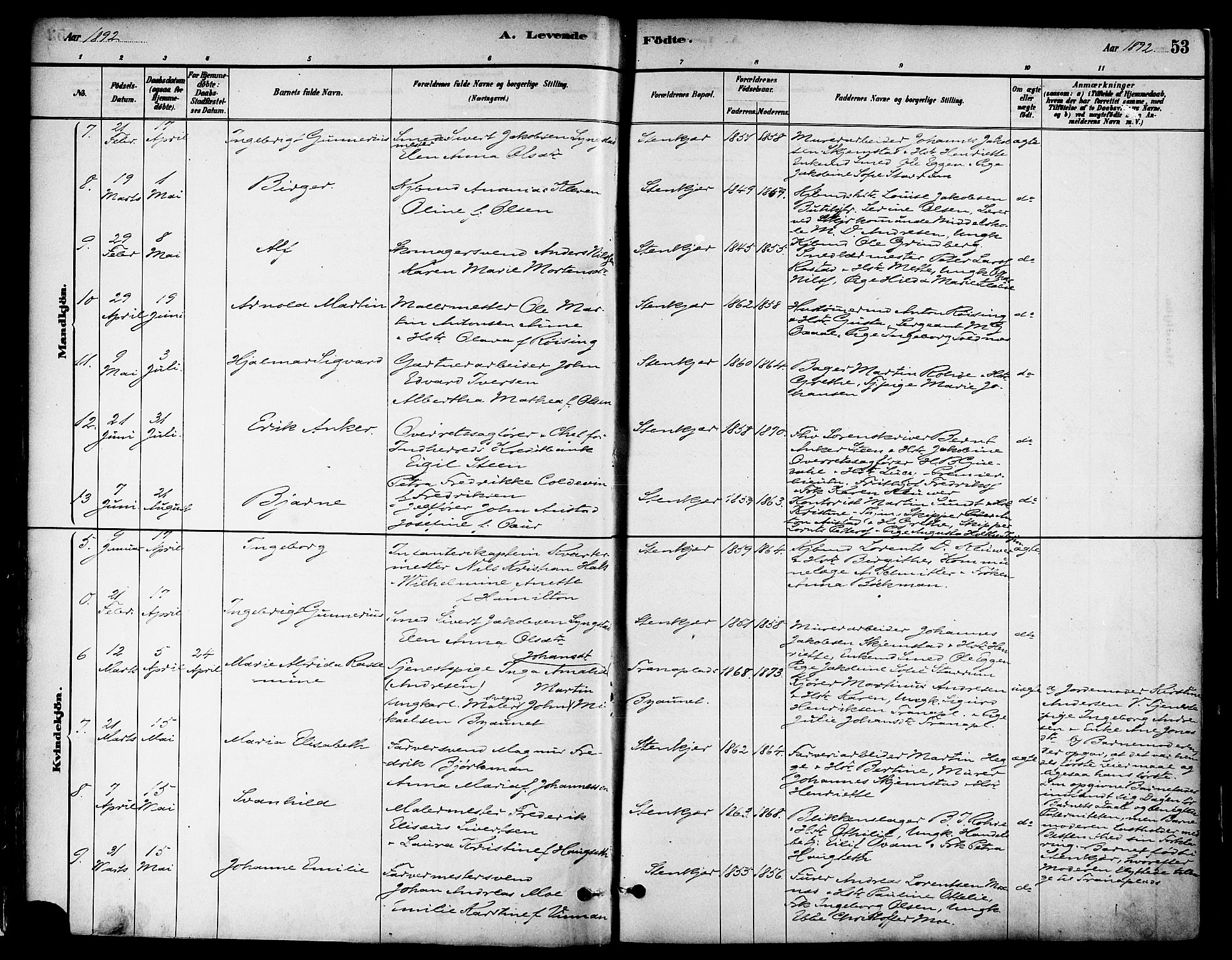 Ministerialprotokoller, klokkerbøker og fødselsregistre - Nord-Trøndelag, AV/SAT-A-1458/739/L0371: Parish register (official) no. 739A03, 1881-1895, p. 53