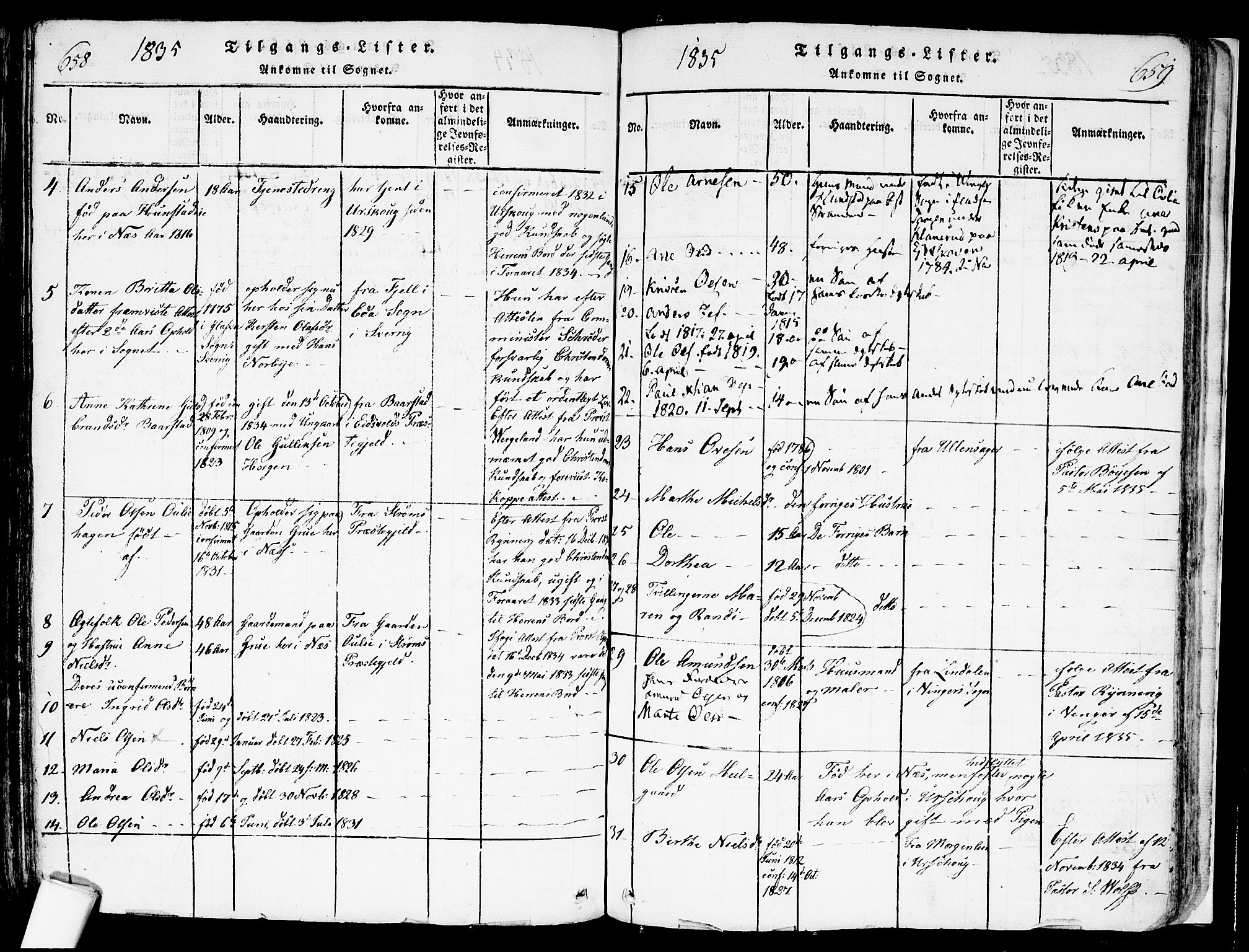 Nes prestekontor Kirkebøker, SAO/A-10410/F/Fa/L0005: Parish register (official) no. I 5, 1815-1835, p. 658-659