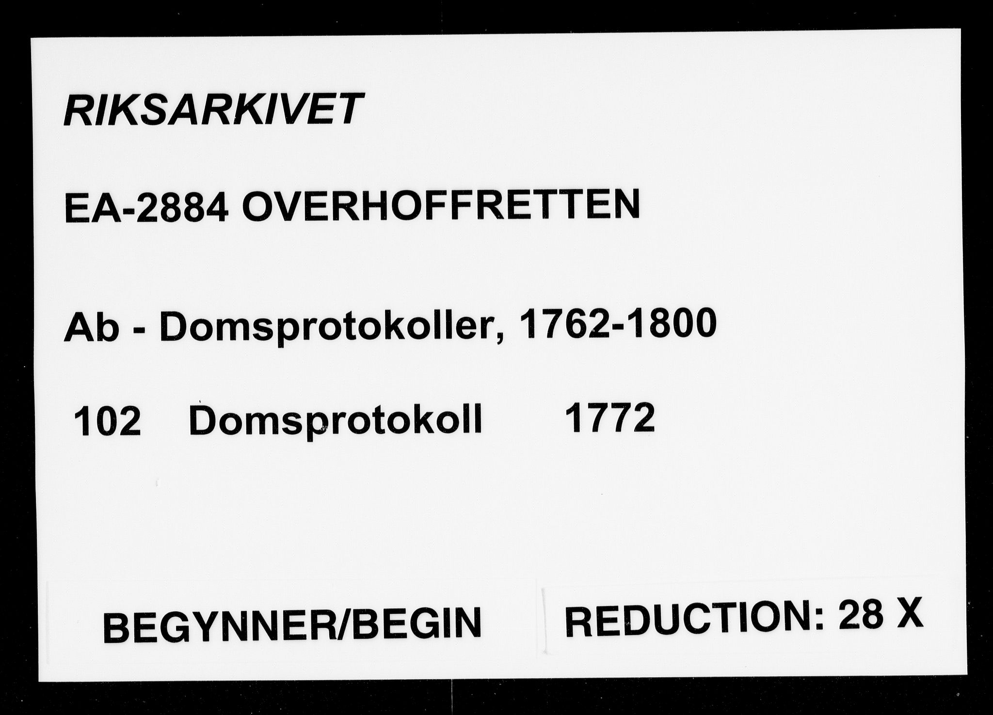 Overhoffretten 1667-1797, AV/RA-EA-2884/Ab/L0102: Domsprotokoll, 1772