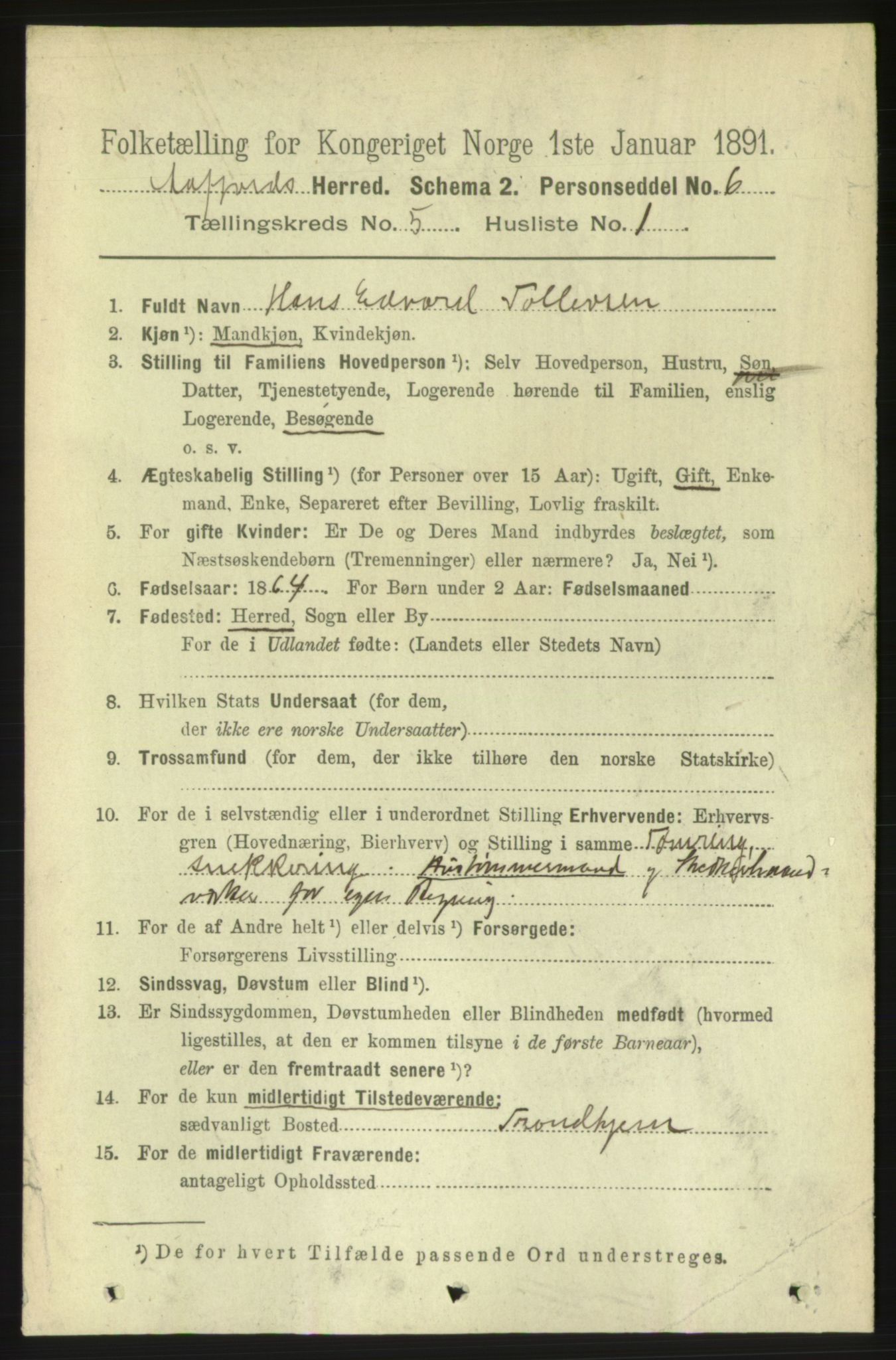 RA, 1891 census for 1630 Åfjord, 1891, p. 1196