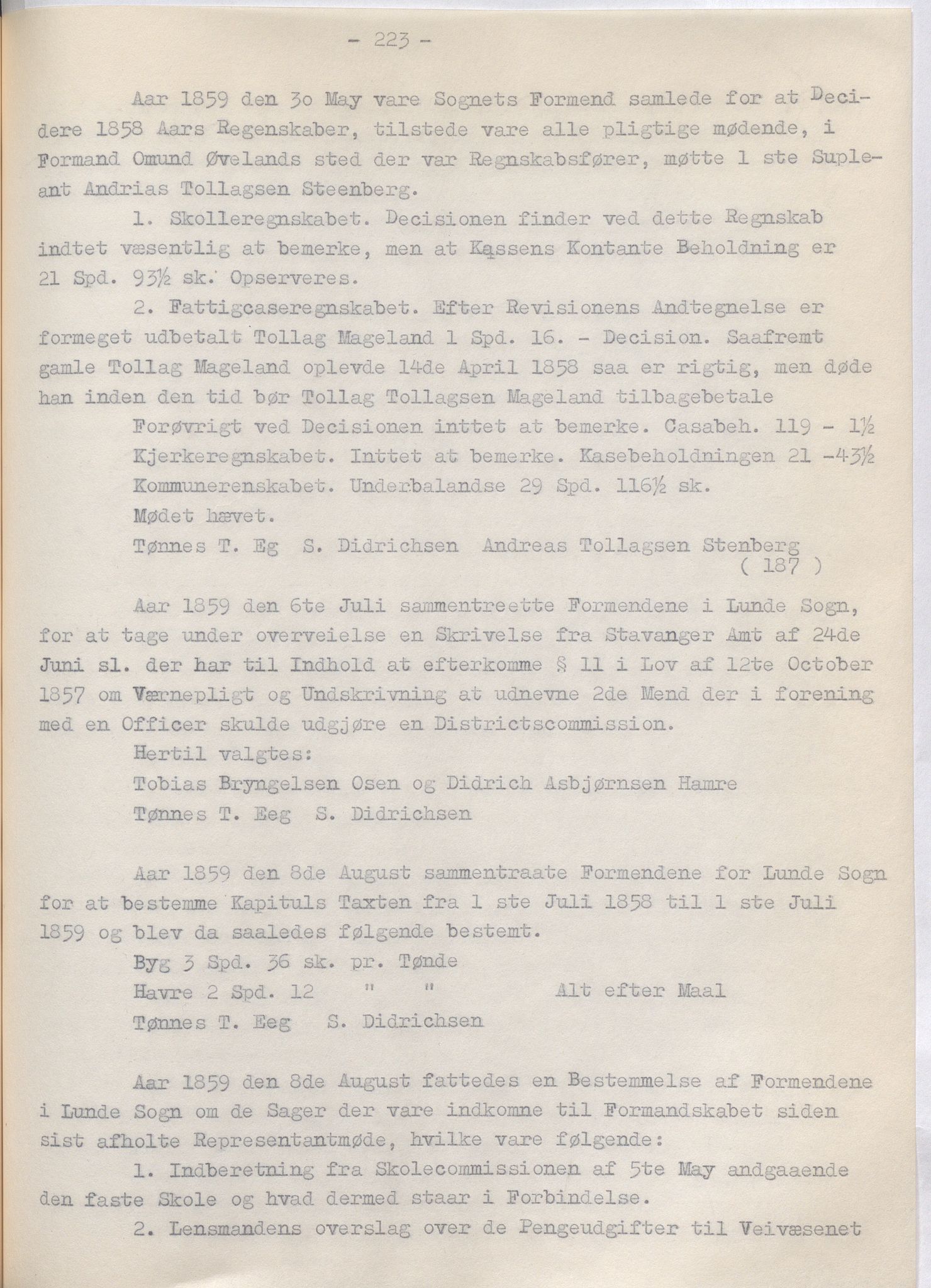 Lund kommune - Formannskapet/Formannskapskontoret, IKAR/K-101761/A/Aa/Aaa/L0002: Forhandlingsprotokoll, 1837-1865, p. 223