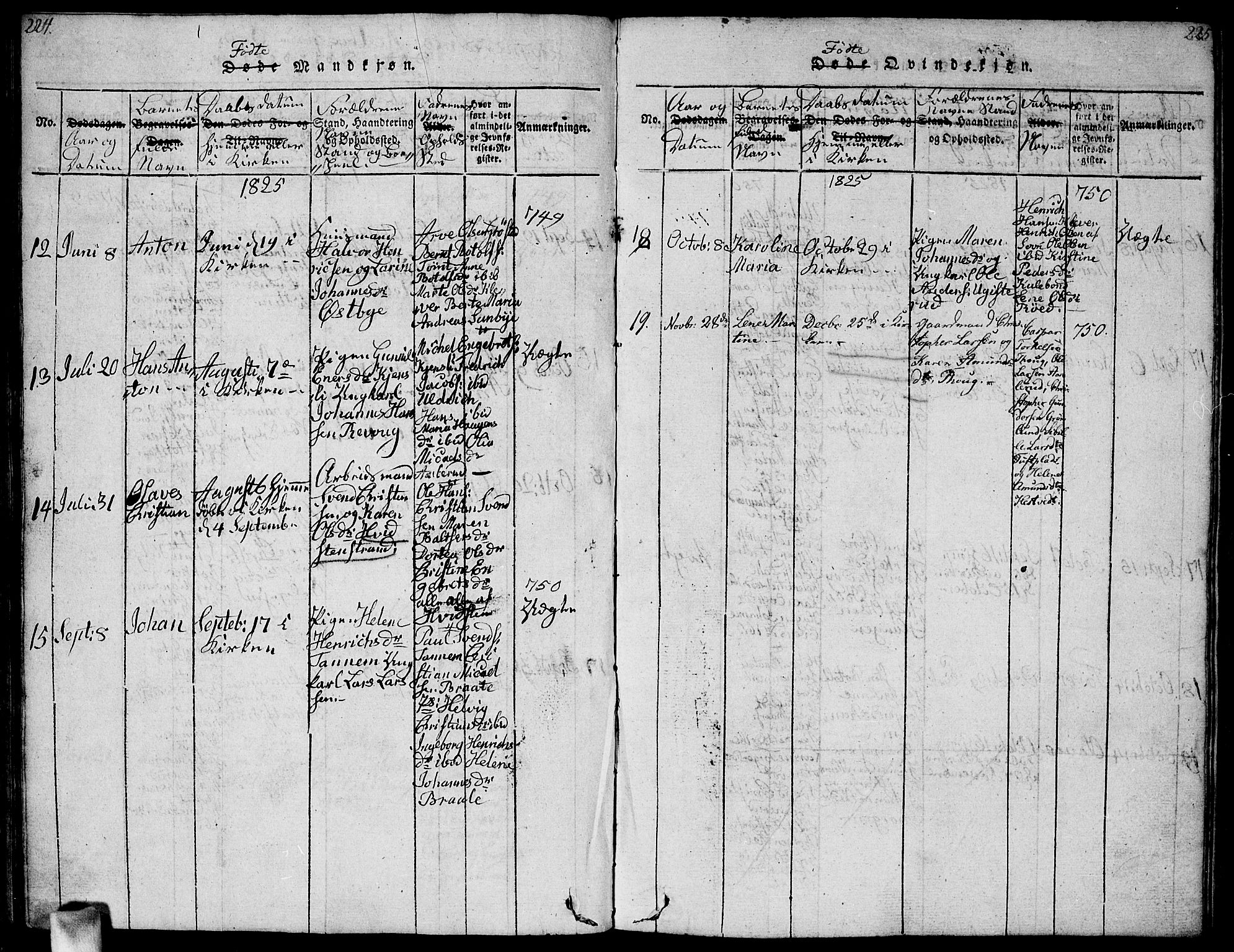 Vestby prestekontor Kirkebøker, AV/SAO-A-10893/G/Ga/L0001: Parish register (copy) no. I 1, 1814-1827, p. 224-225