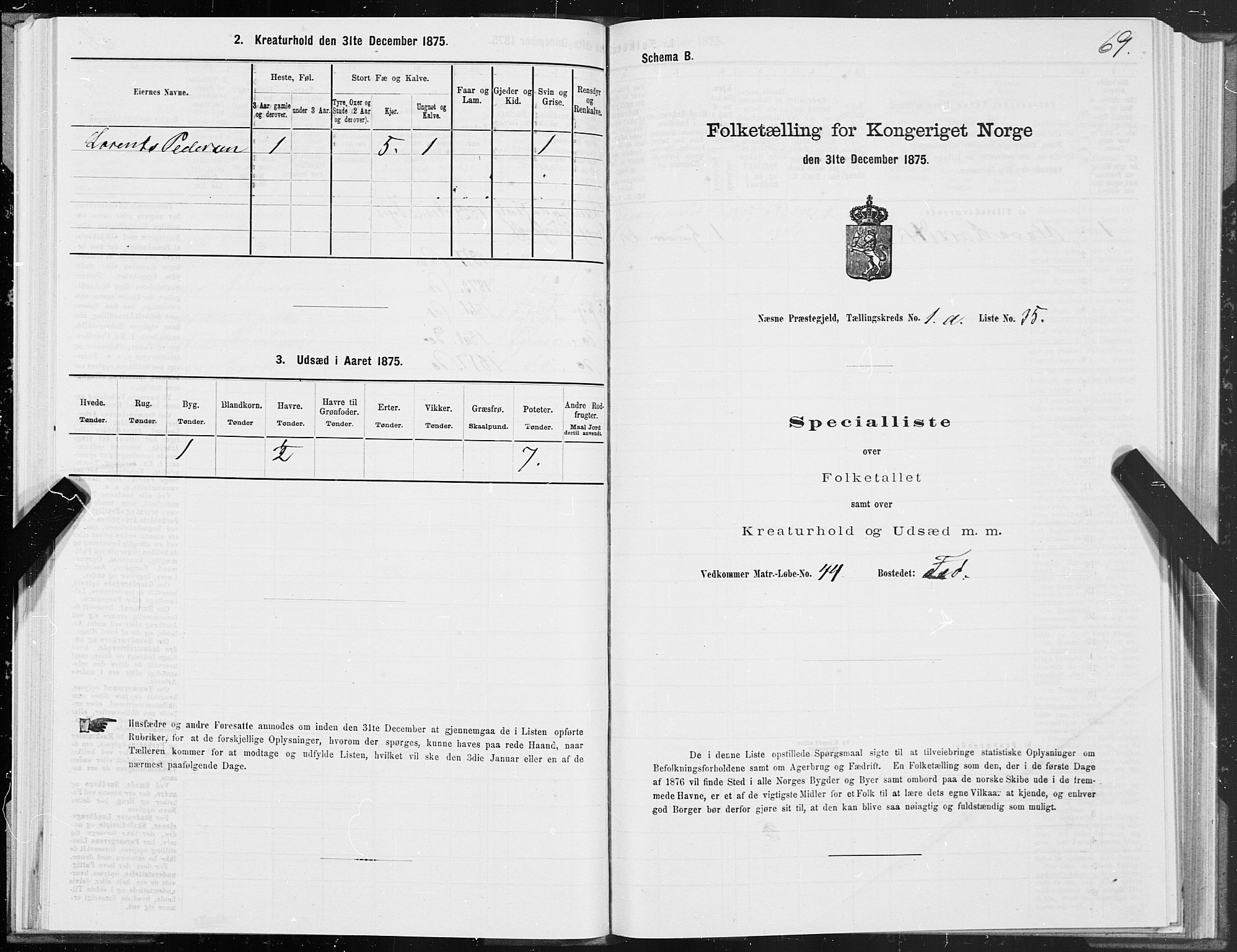 SAT, 1875 census for 1828P Nesna, 1875, p. 1069