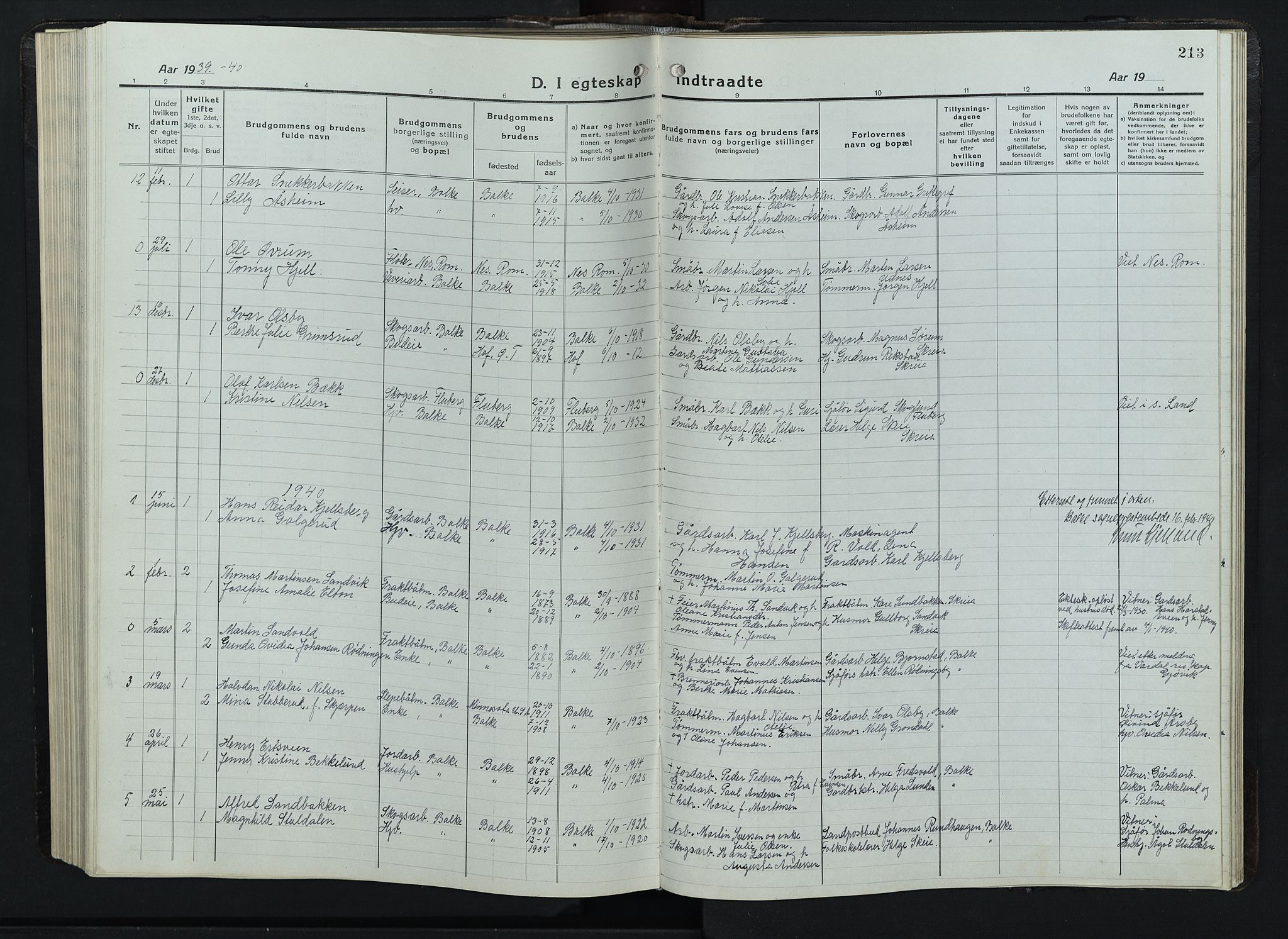 Balke prestekontor, SAH/PREST-106/H/Ha/Hab/L0001: Parish register (copy) no. 1, 1920-1955, p. 213