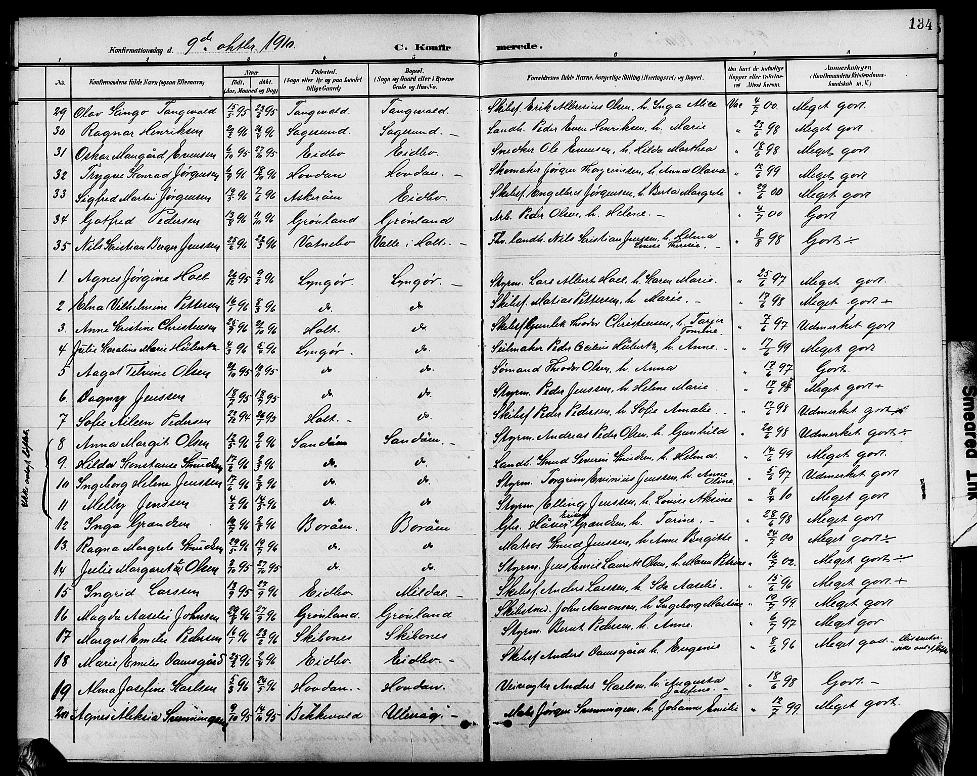 Dypvåg sokneprestkontor, AV/SAK-1111-0007/F/Fb/Fba/L0014: Parish register (copy) no. B 14, 1901-1922, p. 134