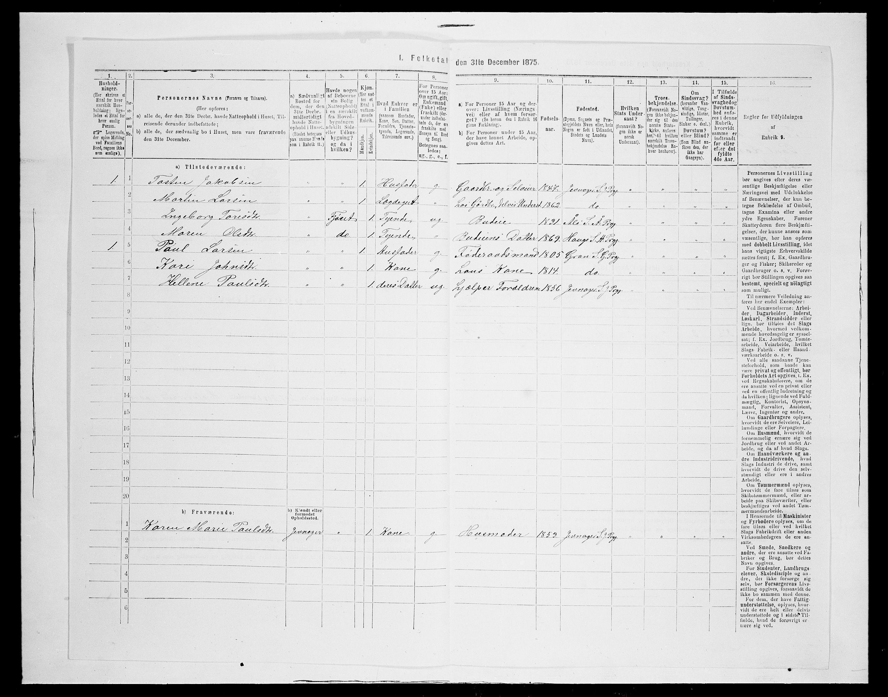 SAH, 1875 census for 0532P Jevnaker, 1875, p. 1180