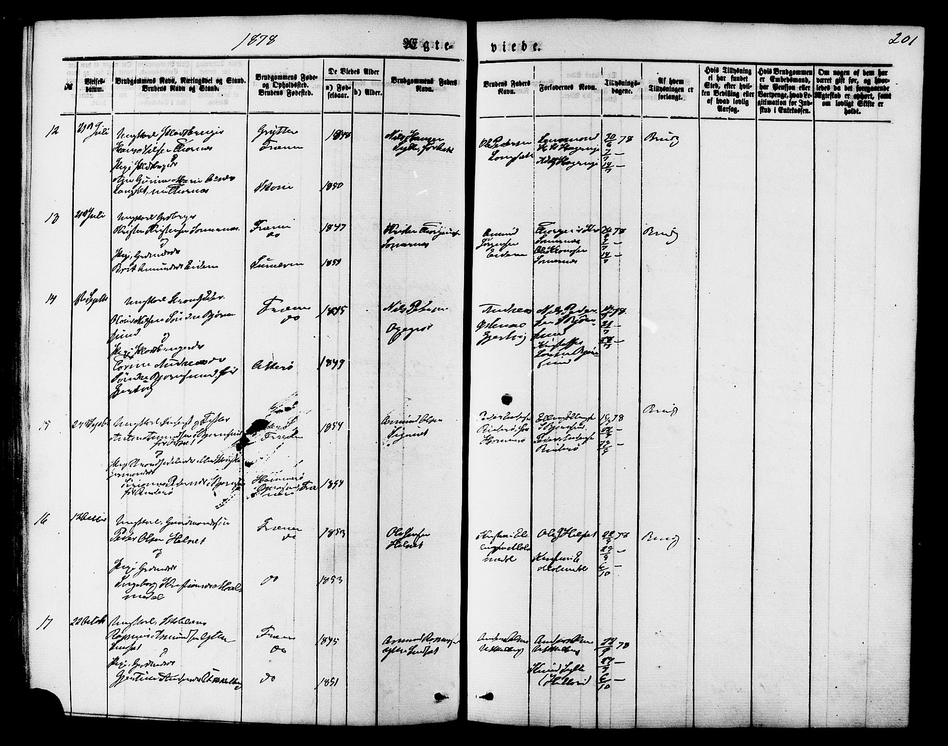 Ministerialprotokoller, klokkerbøker og fødselsregistre - Møre og Romsdal, AV/SAT-A-1454/565/L0749: Parish register (official) no. 565A03, 1871-1886, p. 201