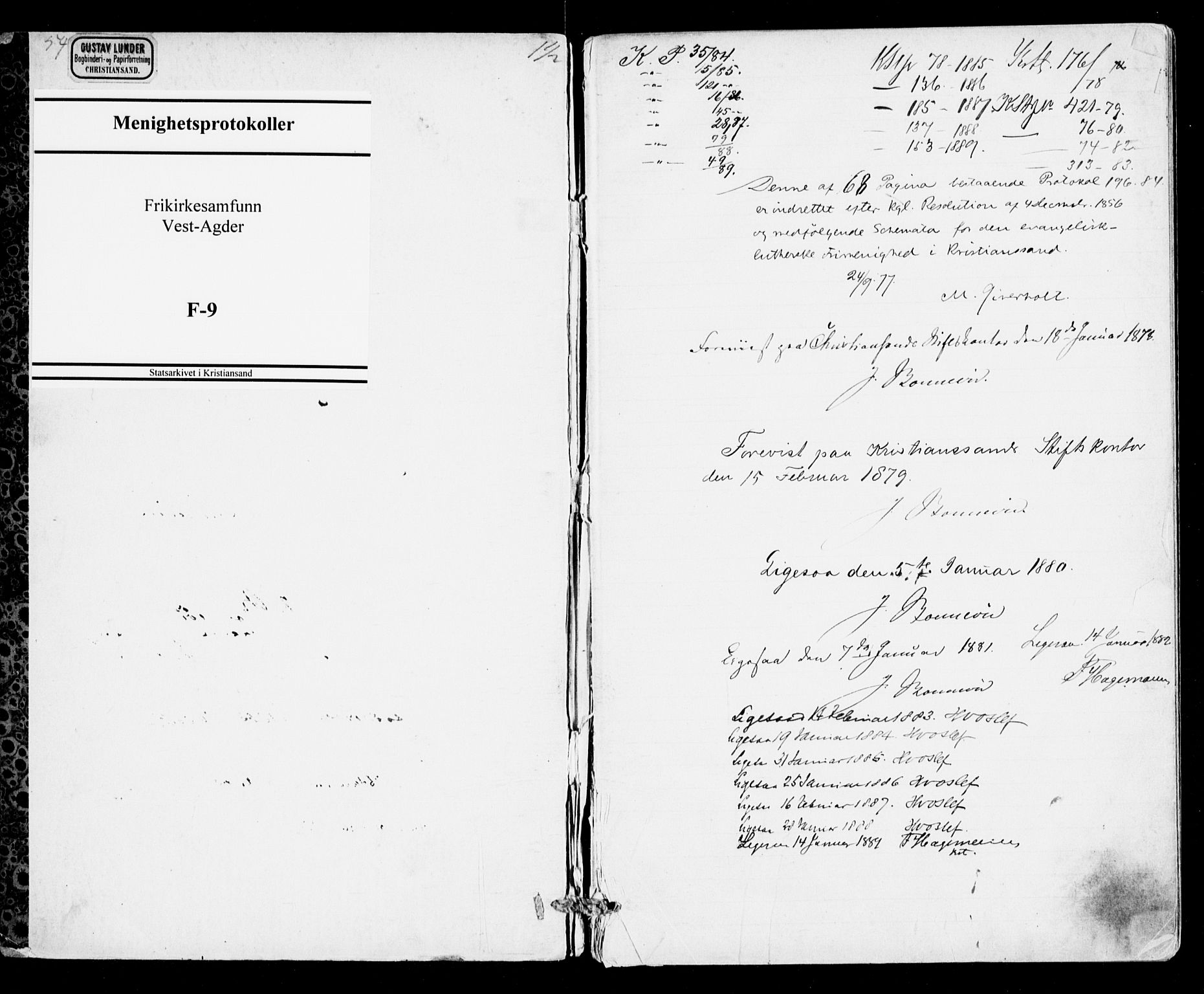 Den evangelisk-lutherske frikirke, Kristiansand, AV/SAK-1292-0017/F/Fa/L0001: Dissenter register no. F 9, 1877-1888