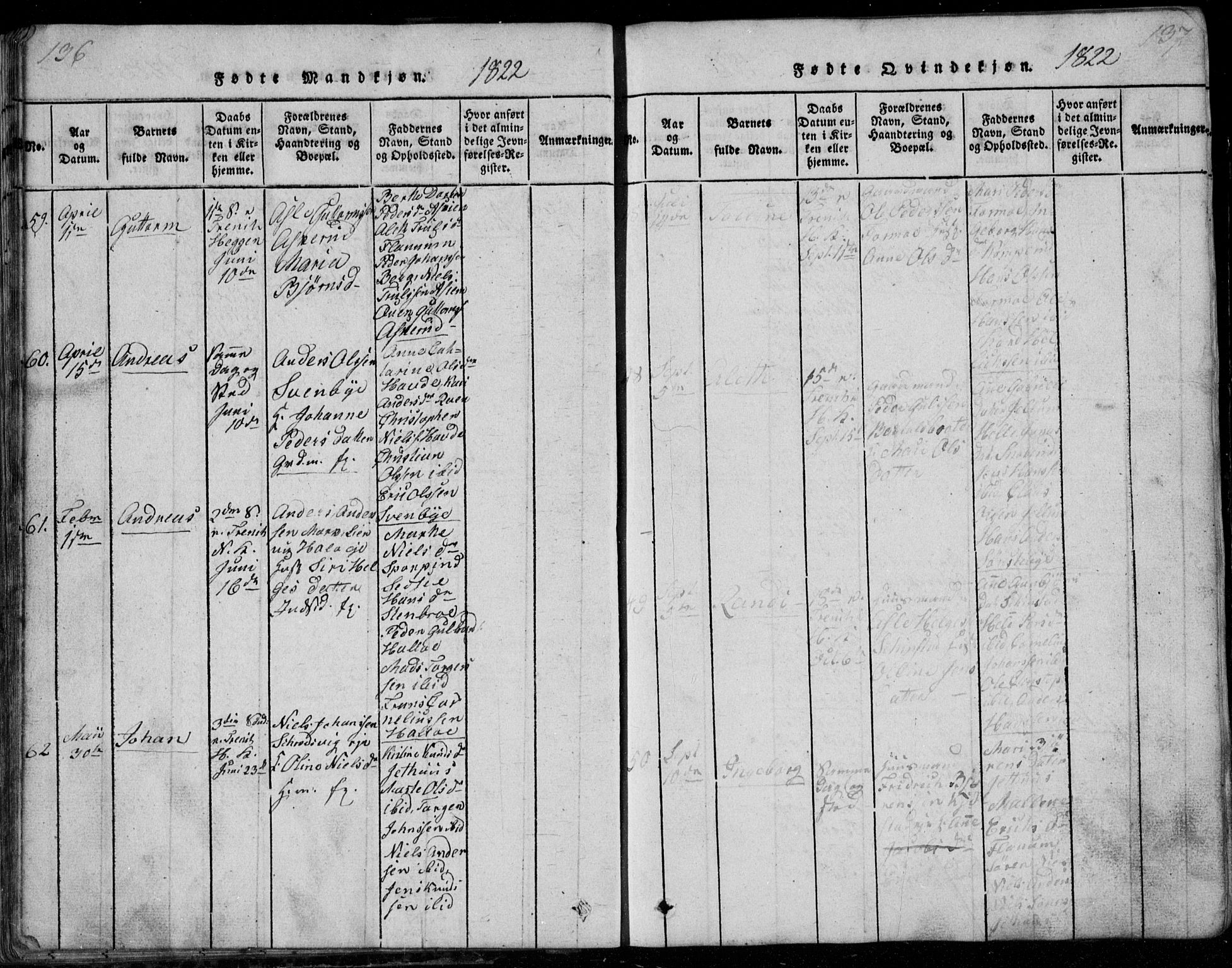 Modum kirkebøker, AV/SAKO-A-234/G/Ga/L0001: Parish register (copy) no. I 1, 1818-1824, p. 136-137