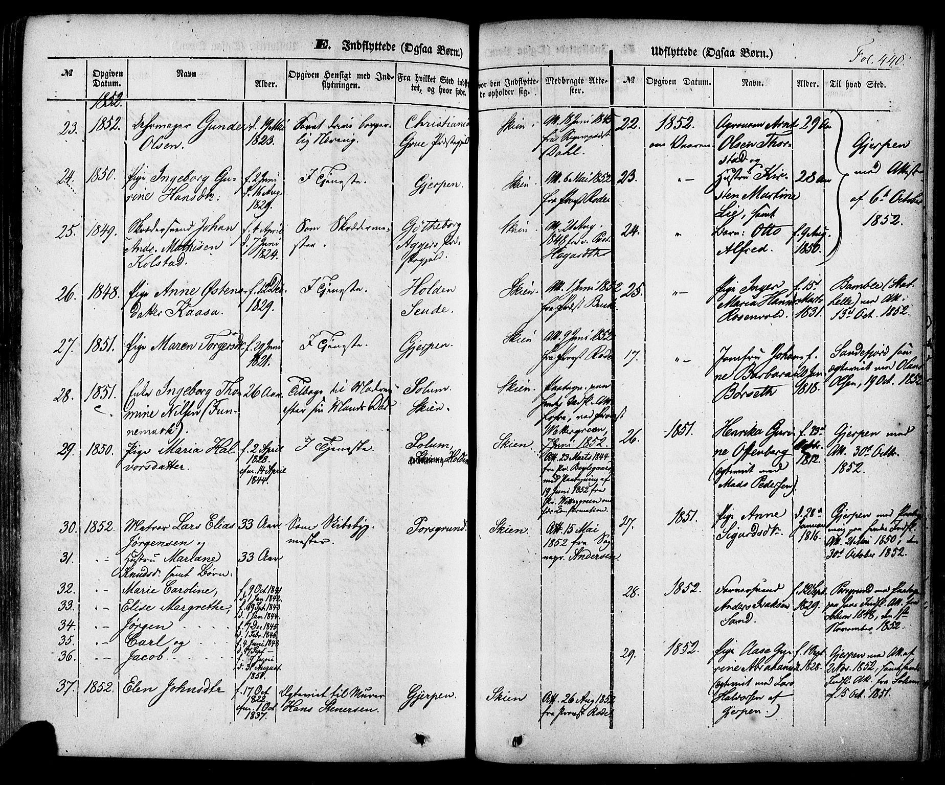 Skien kirkebøker, AV/SAKO-A-302/F/Fa/L0006a: Parish register (official) no. 6A, 1843-1856, p. 440