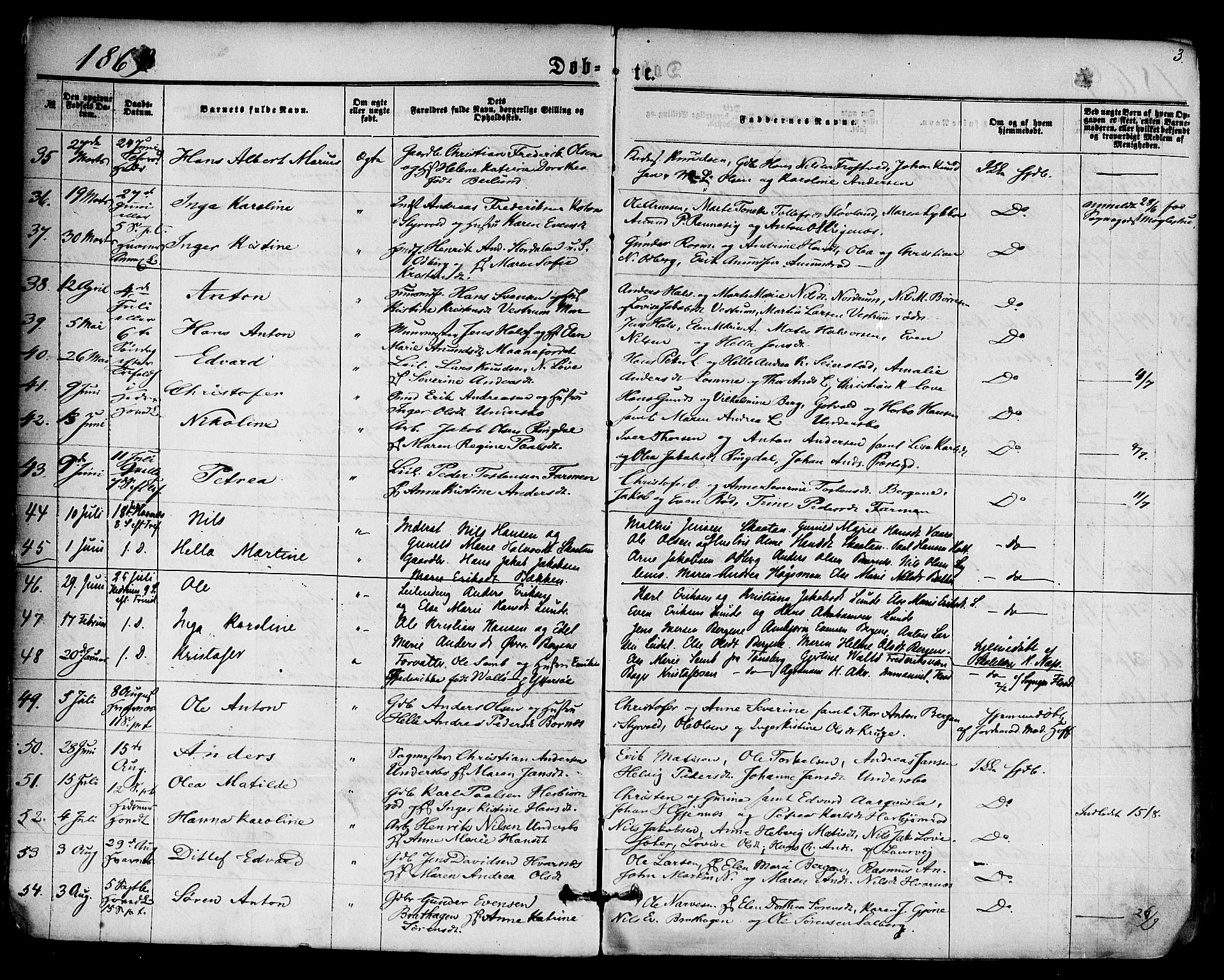 Hedrum kirkebøker, AV/SAKO-A-344/F/Fa/L0008: Parish register (official) no. I 8, 1869-1880, p. 3