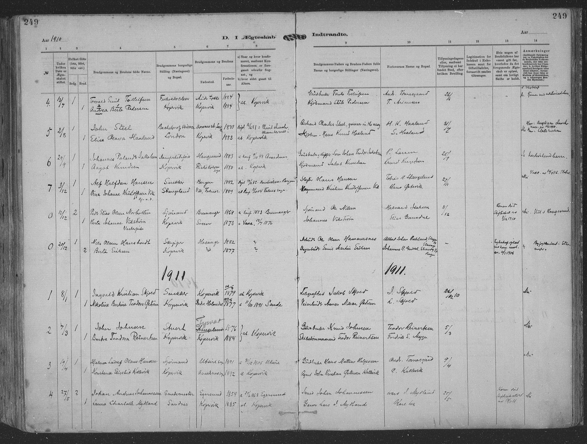 Kopervik sokneprestkontor, AV/SAST-A-101850/H/Ha/Haa/L0001: Parish register (official) no. A 1, 1880-1919, p. 249