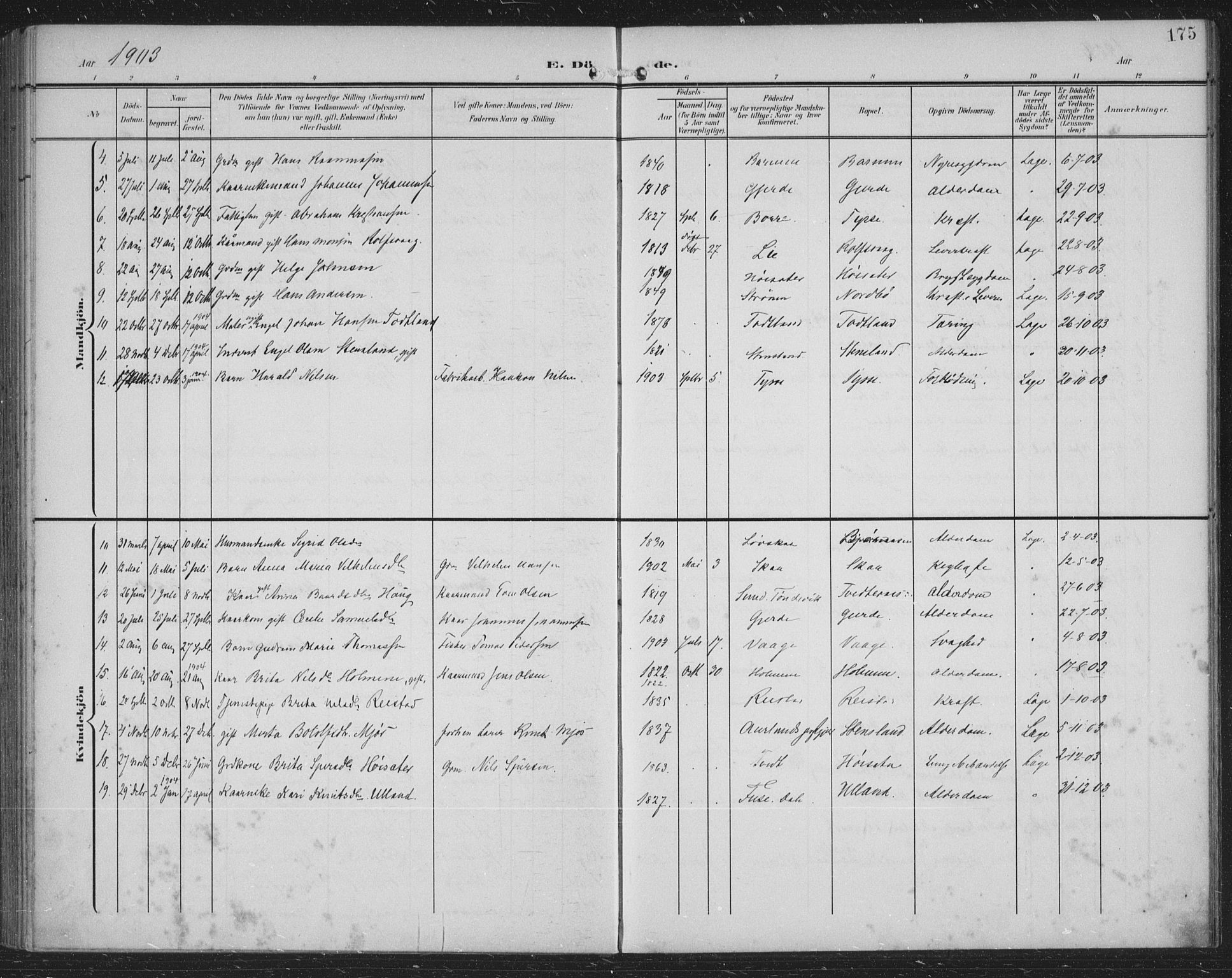 Samnanger Sokneprestembete, AV/SAB-A-77501/H/Haa: Parish register (official) no. A 2, 1902-1918, p. 175