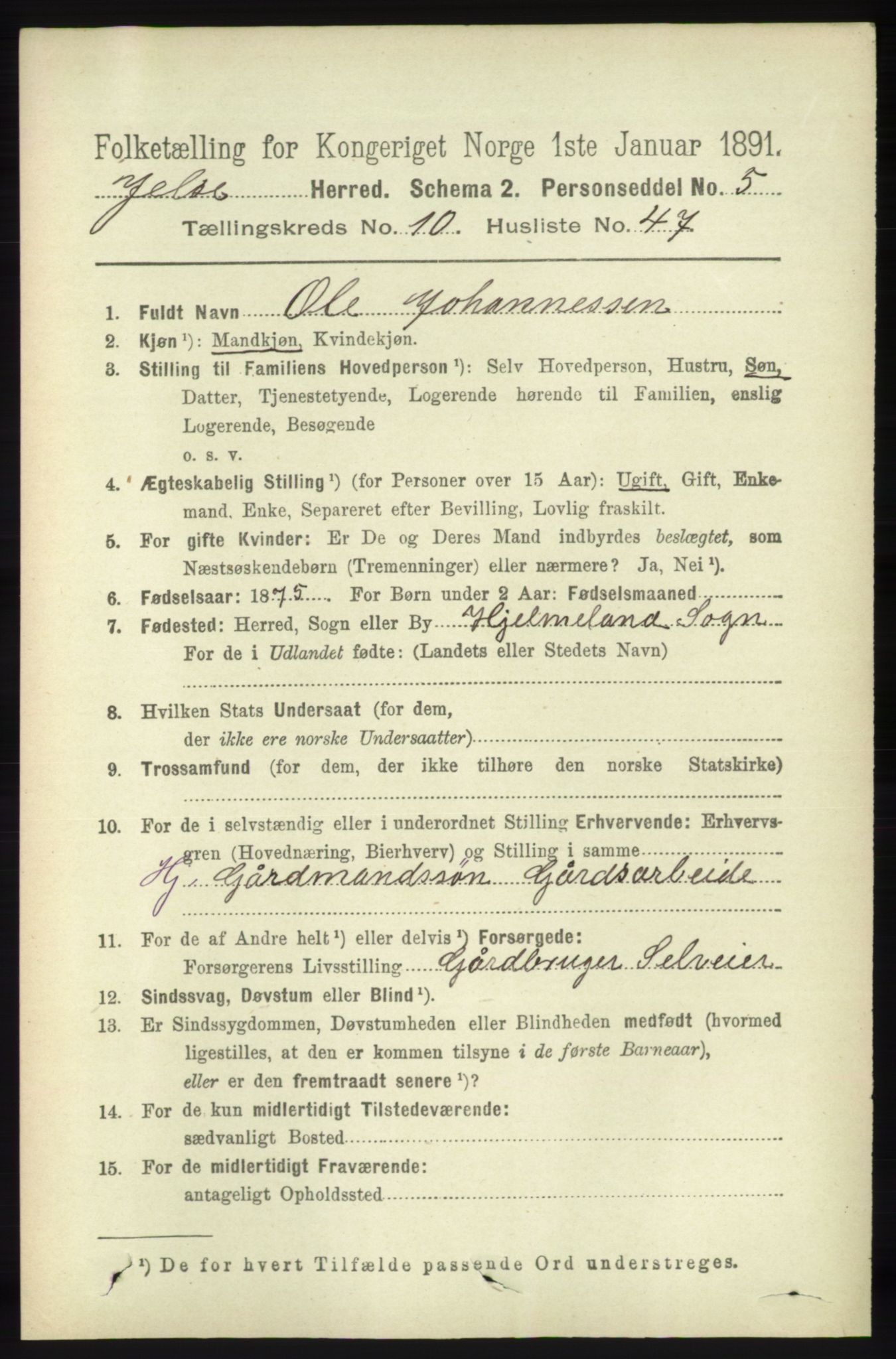 RA, 1891 census for 1138 Jelsa, 1891, p. 2696