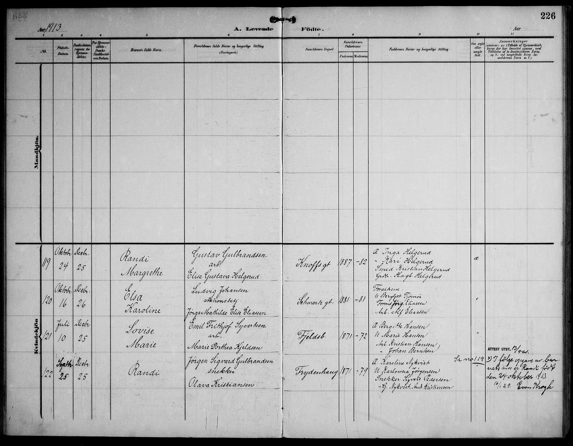 Strømsø kirkebøker, AV/SAKO-A-246/F/Fa/L0026: Parish register (official) no. I 26, 1905-1914, p. 226