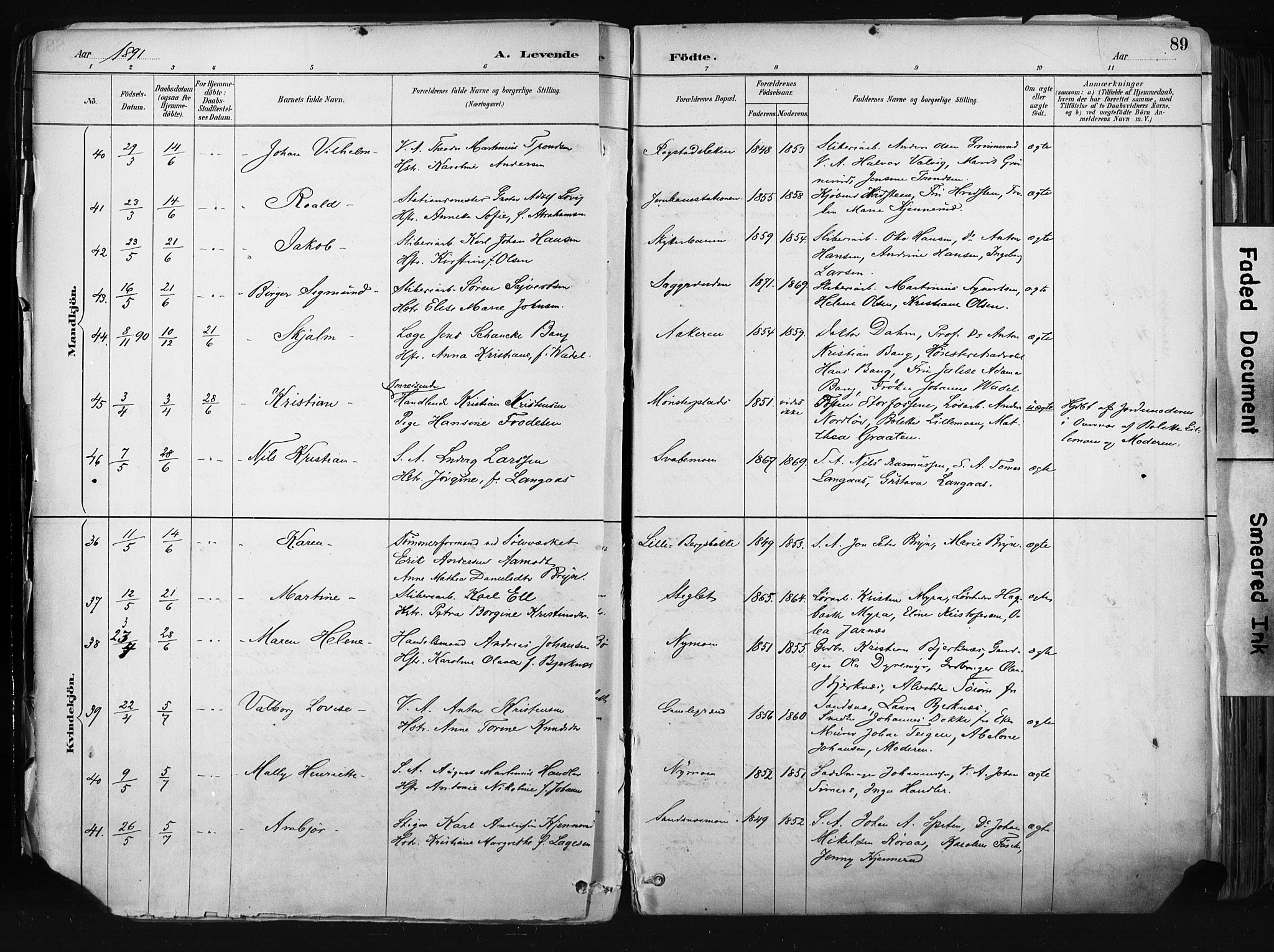 Kongsberg kirkebøker, AV/SAKO-A-22/F/Fb/L0002: Parish register (official) no. II 2, 1886-1896, p. 89