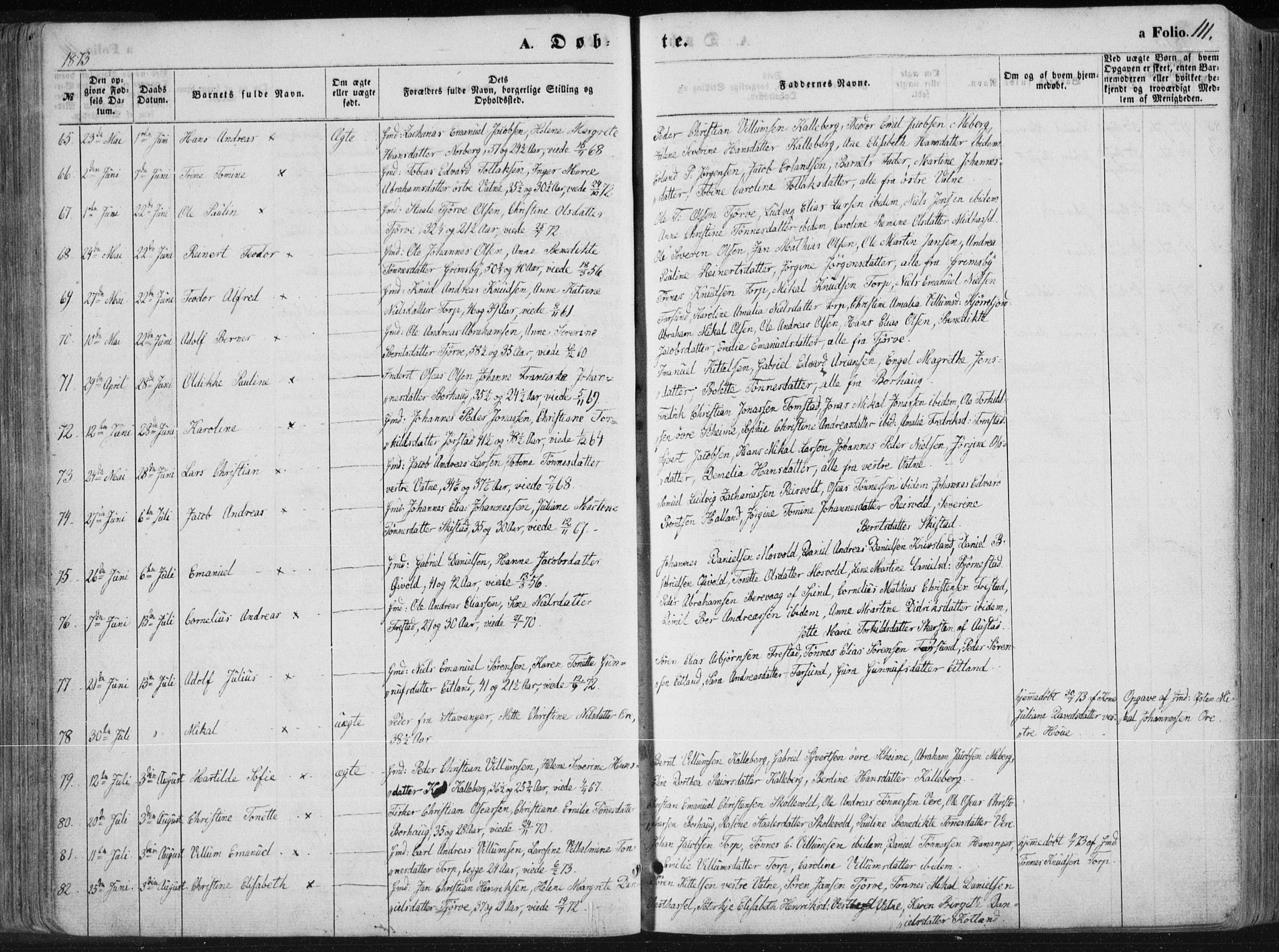 Lista sokneprestkontor, AV/SAK-1111-0027/F/Fa/L0011: Parish register (official) no. A 11, 1861-1878, p. 111