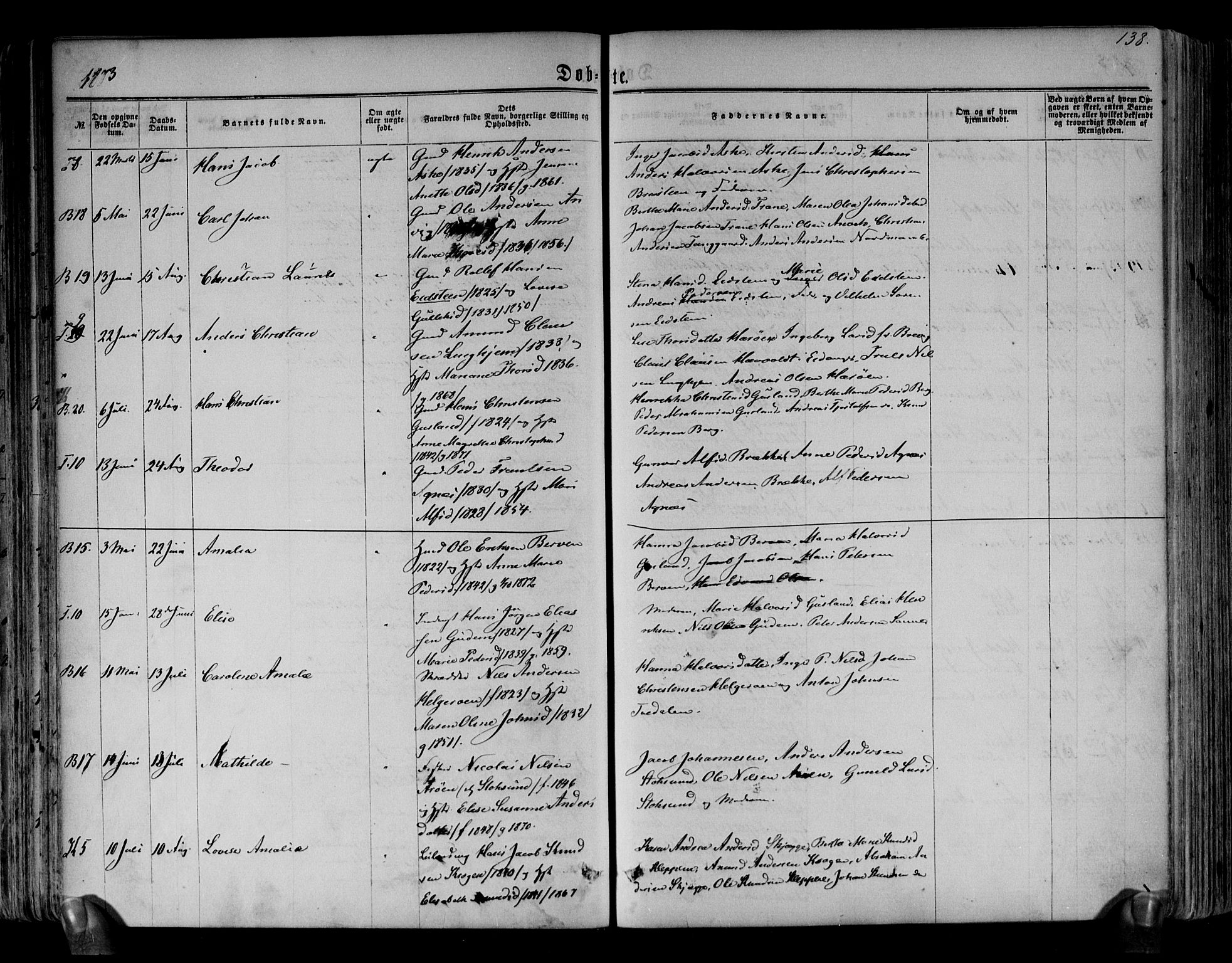 Brunlanes kirkebøker, AV/SAKO-A-342/F/Fa/L0005: Parish register (official) no. I 5, 1862-1877, p. 138