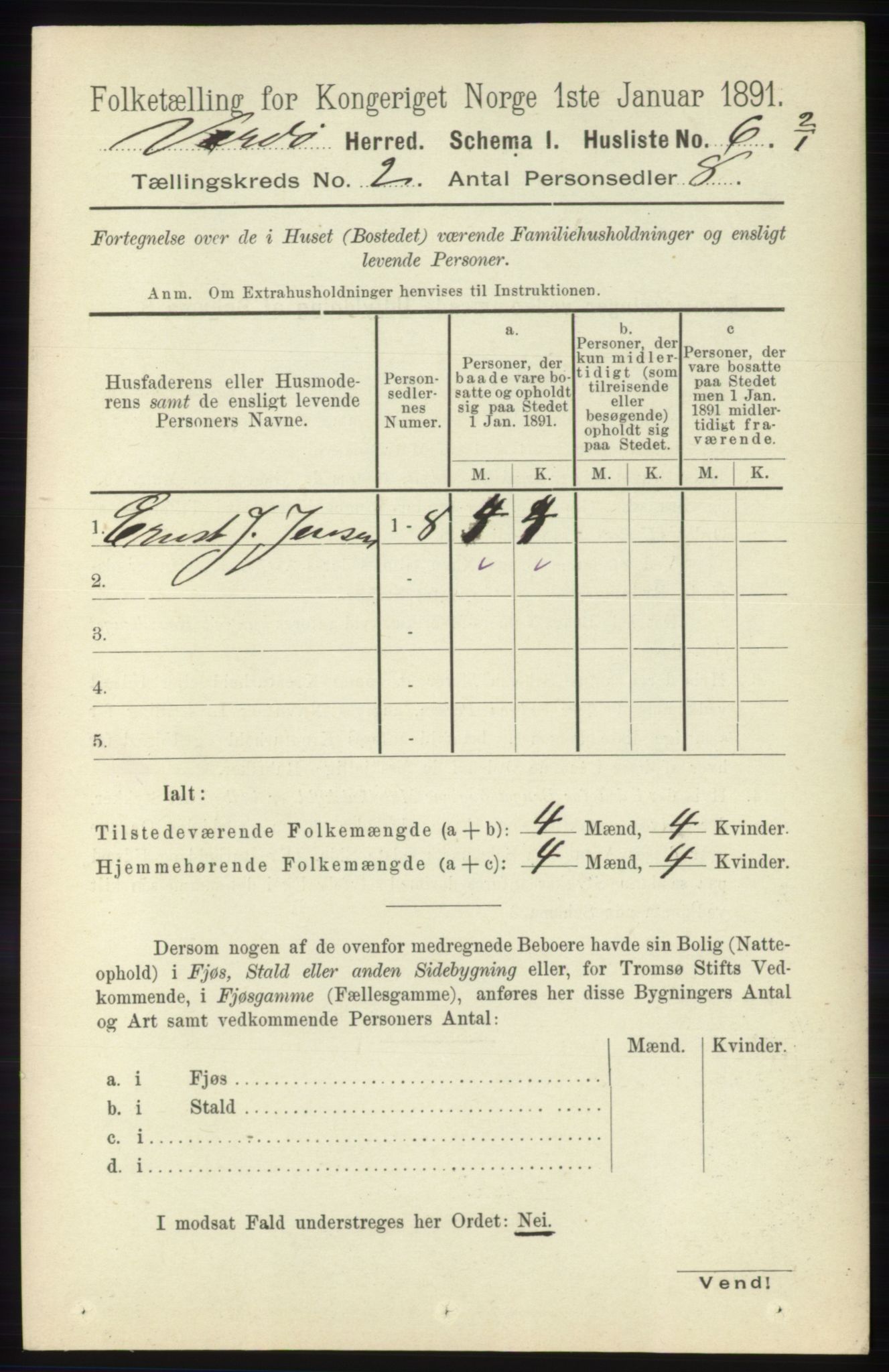 RA, 1891 census for 2028 Vardø, 1891, p. 215