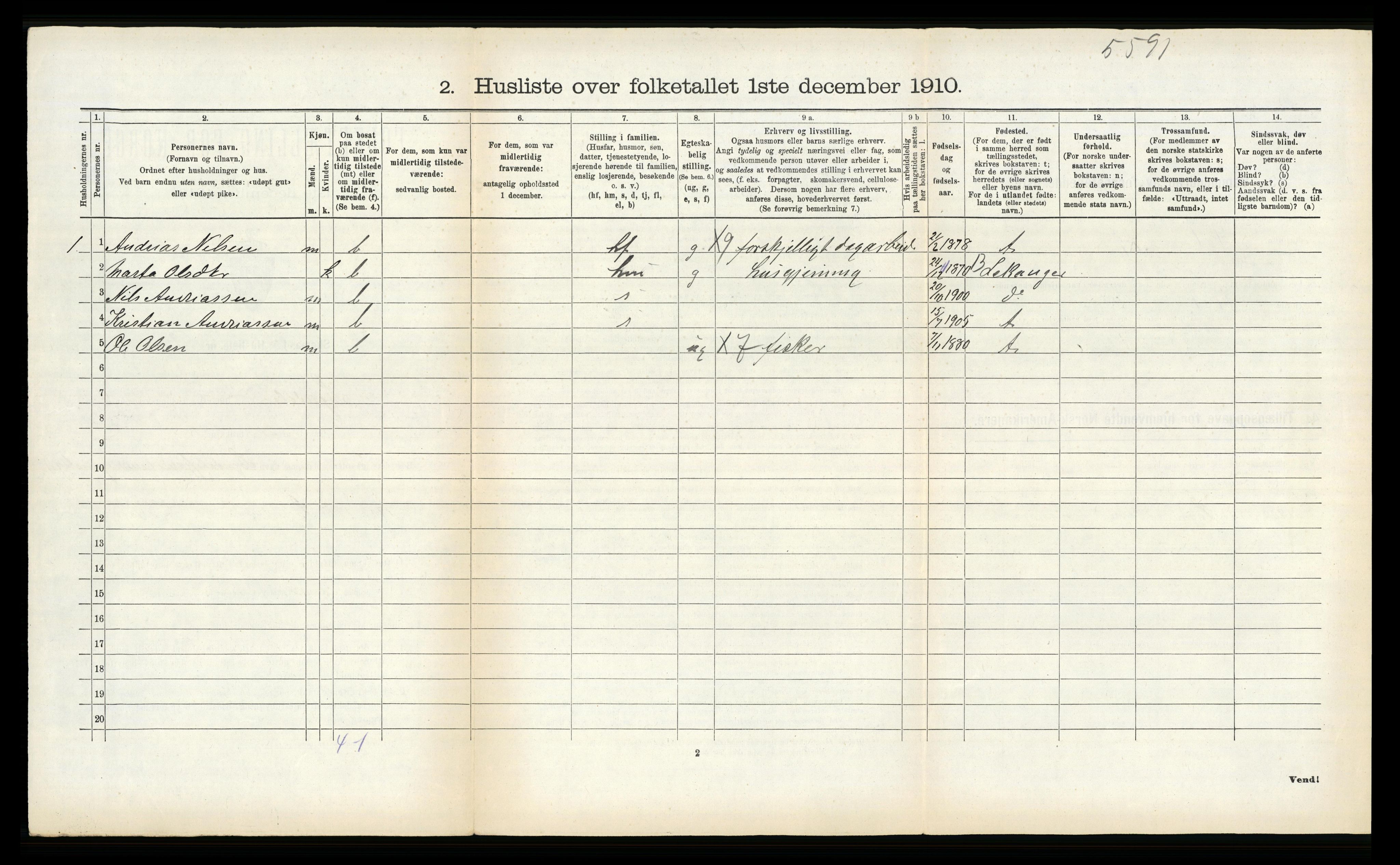 RA, 1910 census for Sogndal, 1910, p. 509