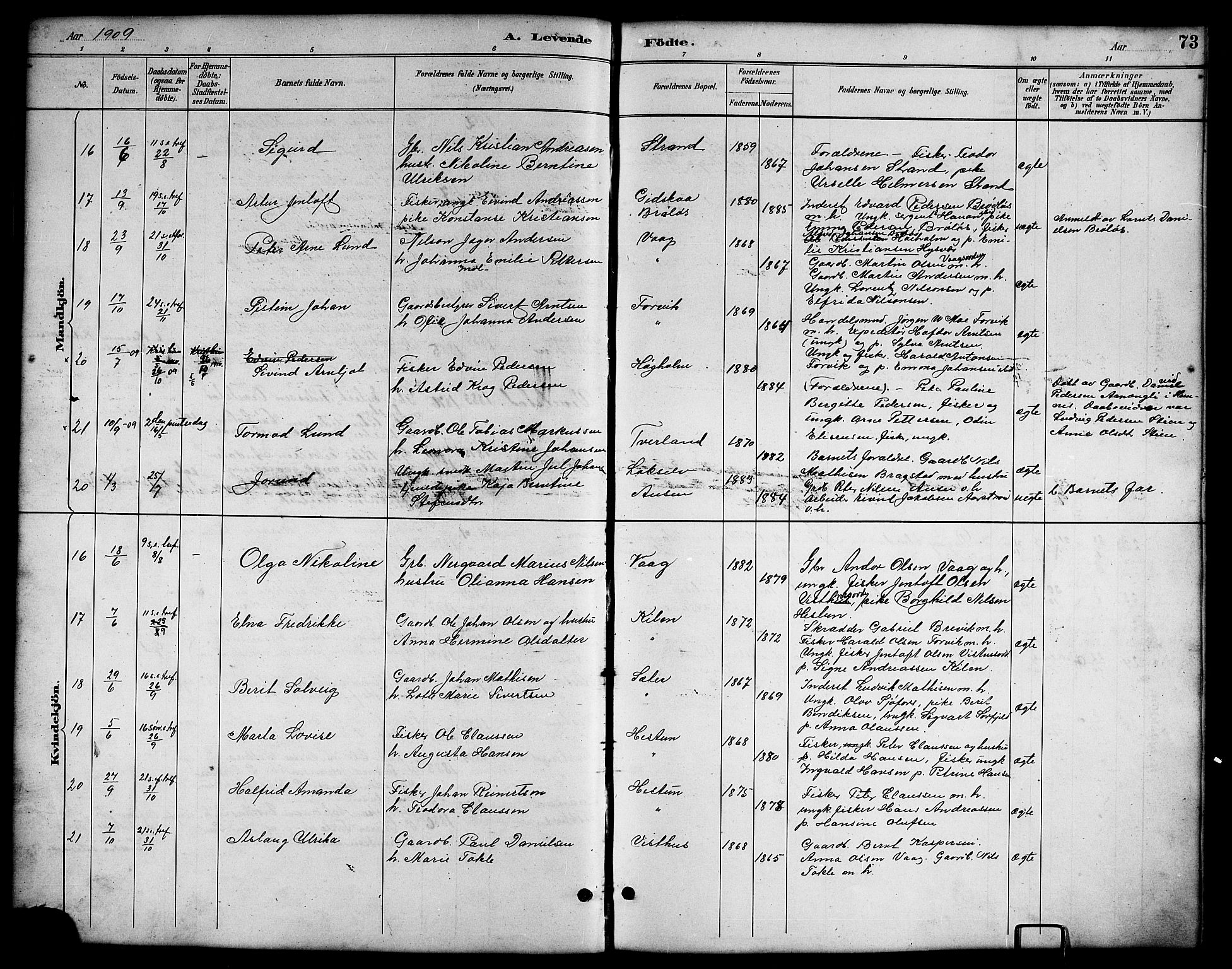 Ministerialprotokoller, klokkerbøker og fødselsregistre - Nordland, AV/SAT-A-1459/819/L0277: Parish register (copy) no. 819C03, 1888-1917, p. 73