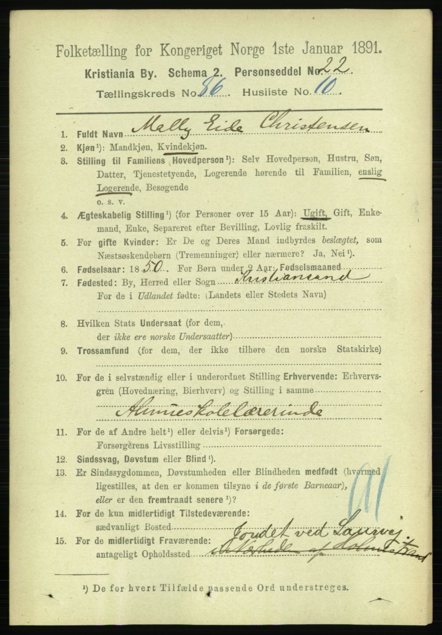 RA, 1891 census for 0301 Kristiania, 1891, p. 43342