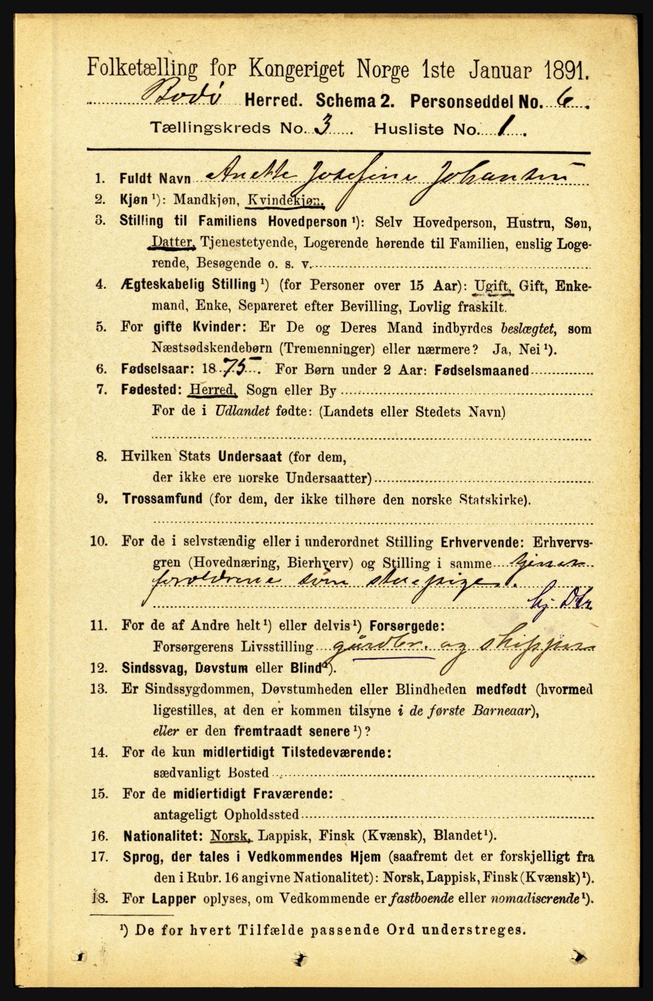 RA, 1891 census for 1843 Bodø, 1891, p. 1589