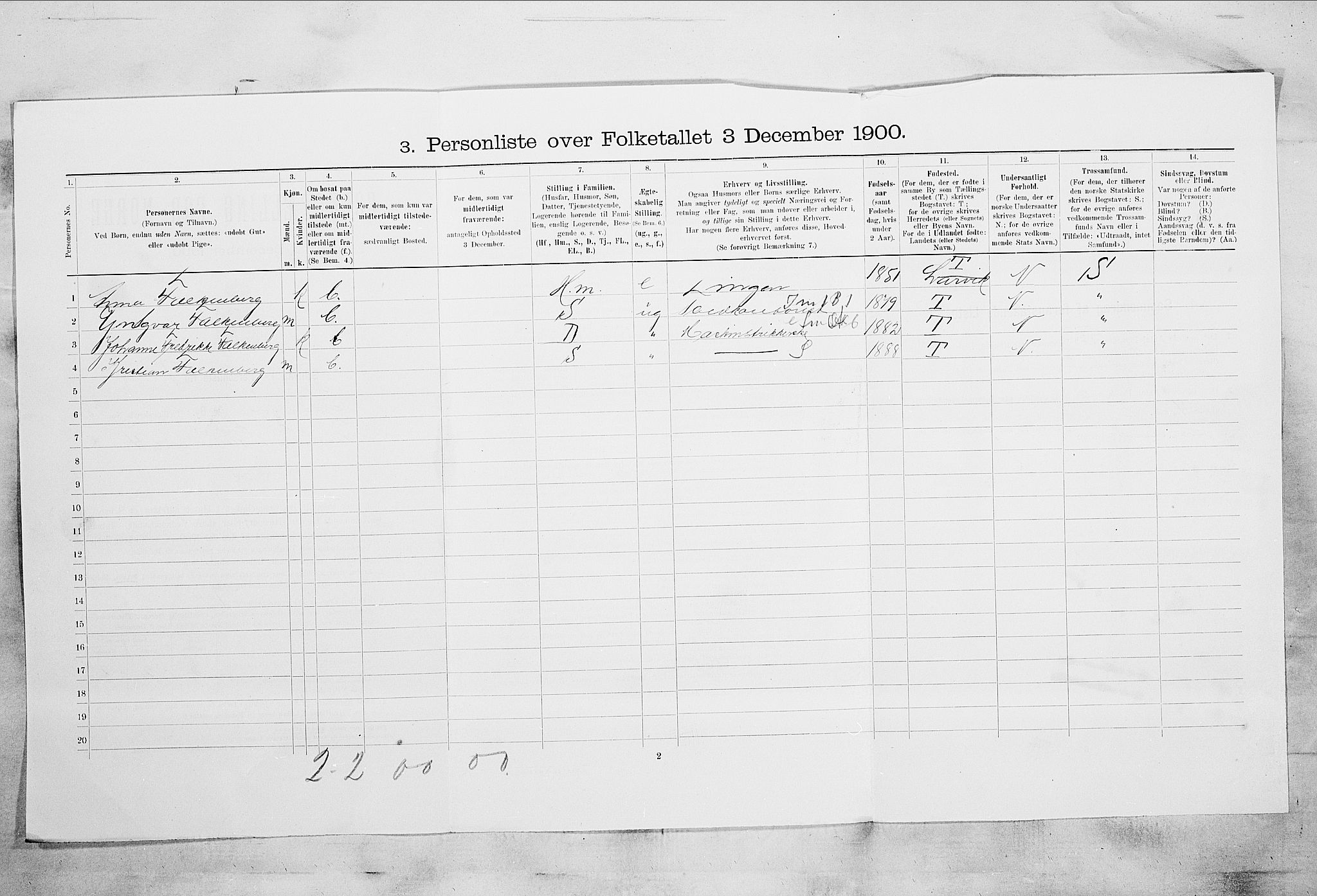 RA, 1900 census for Larvik, 1900, p. 5115