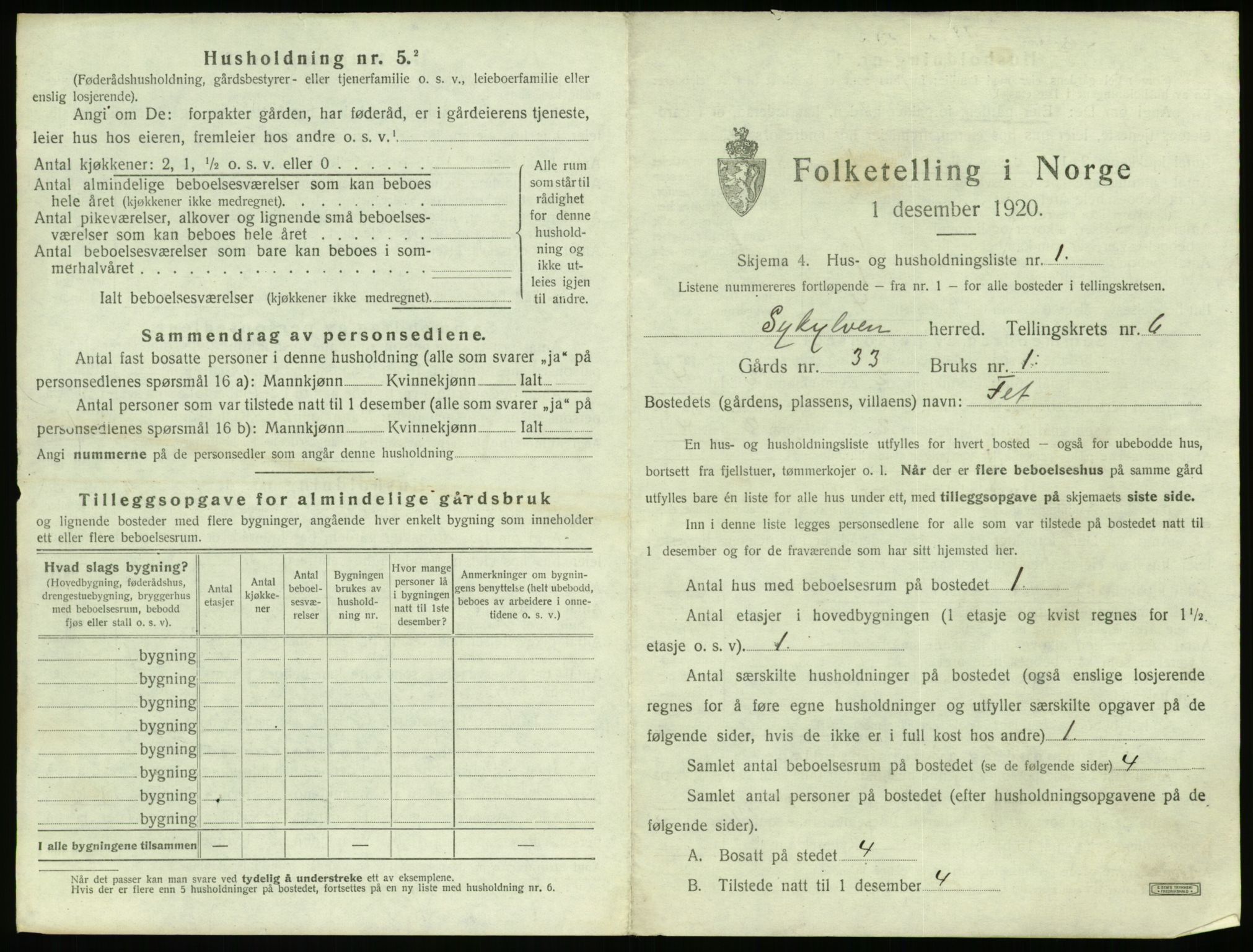 SAT, 1920 census for Sykkylven, 1920, p. 499