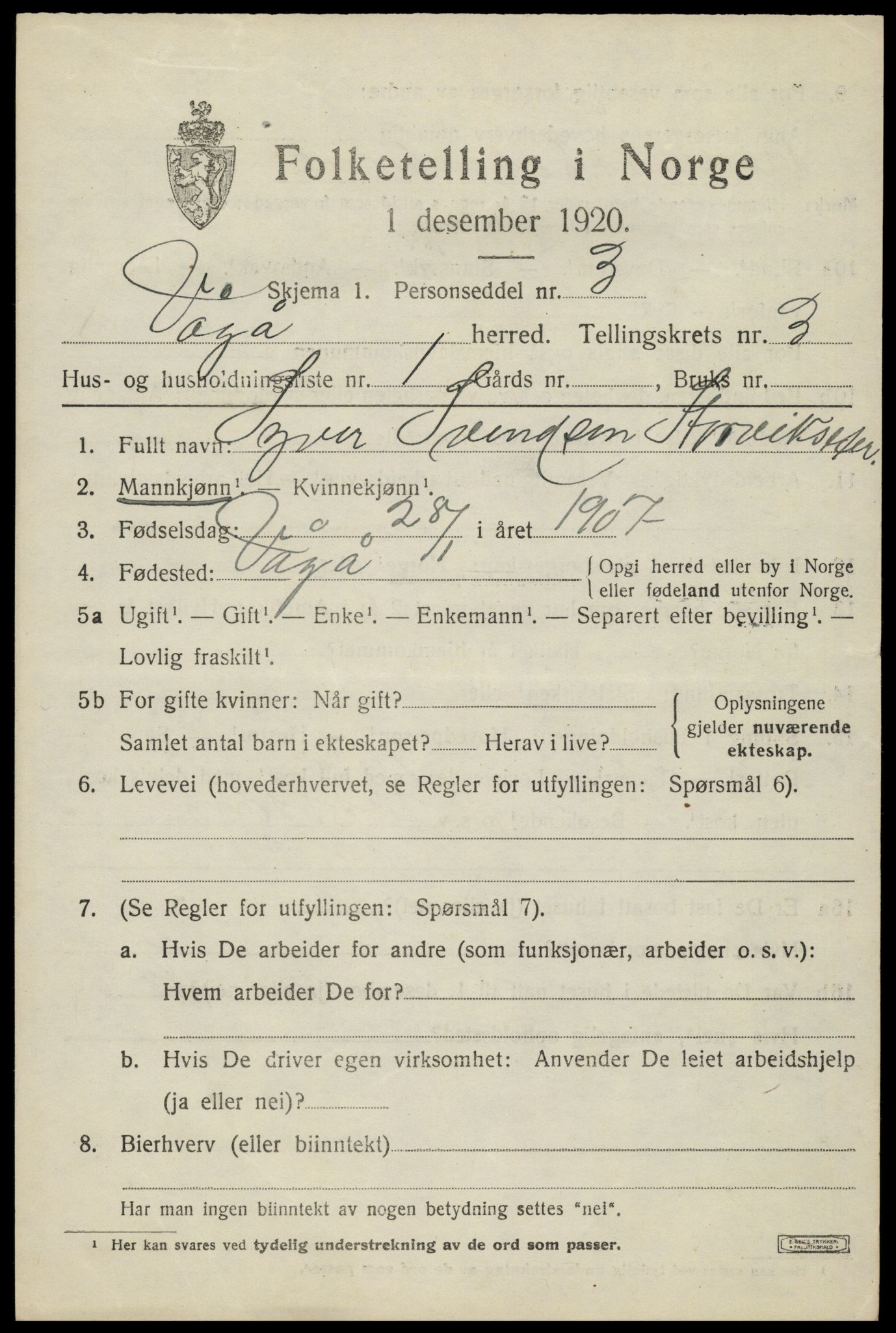 SAH, 1920 census for Vågå, 1920, p. 2684