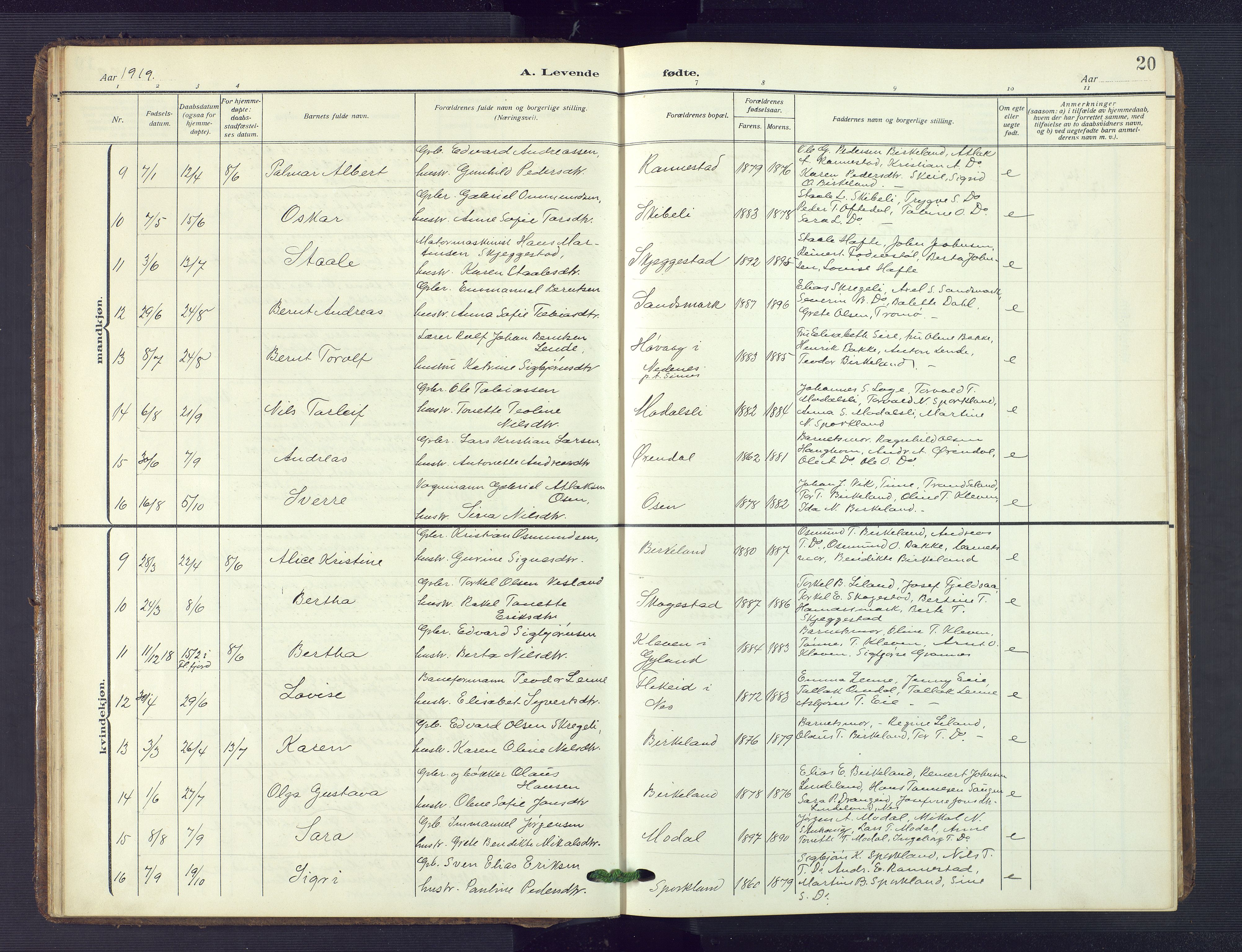 Bakke sokneprestkontor, AV/SAK-1111-0002/F/Fb/Fba/L0004: Parish register (copy) no. B 4, 1911-1946, p. 20