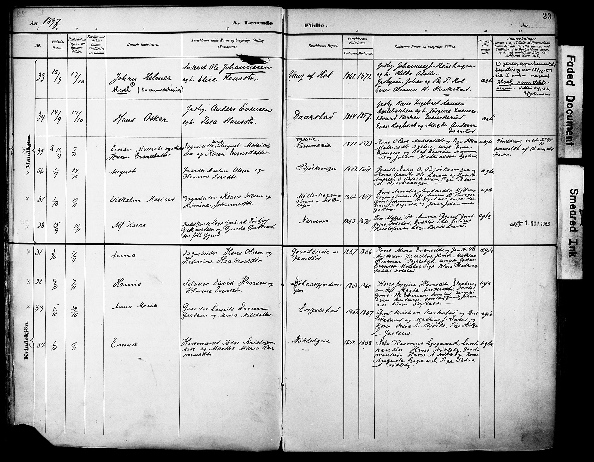 Vestre Toten prestekontor, SAH/PREST-108/H/Ha/Haa/L0013: Parish register (official) no. 13, 1895-1911, p. 23