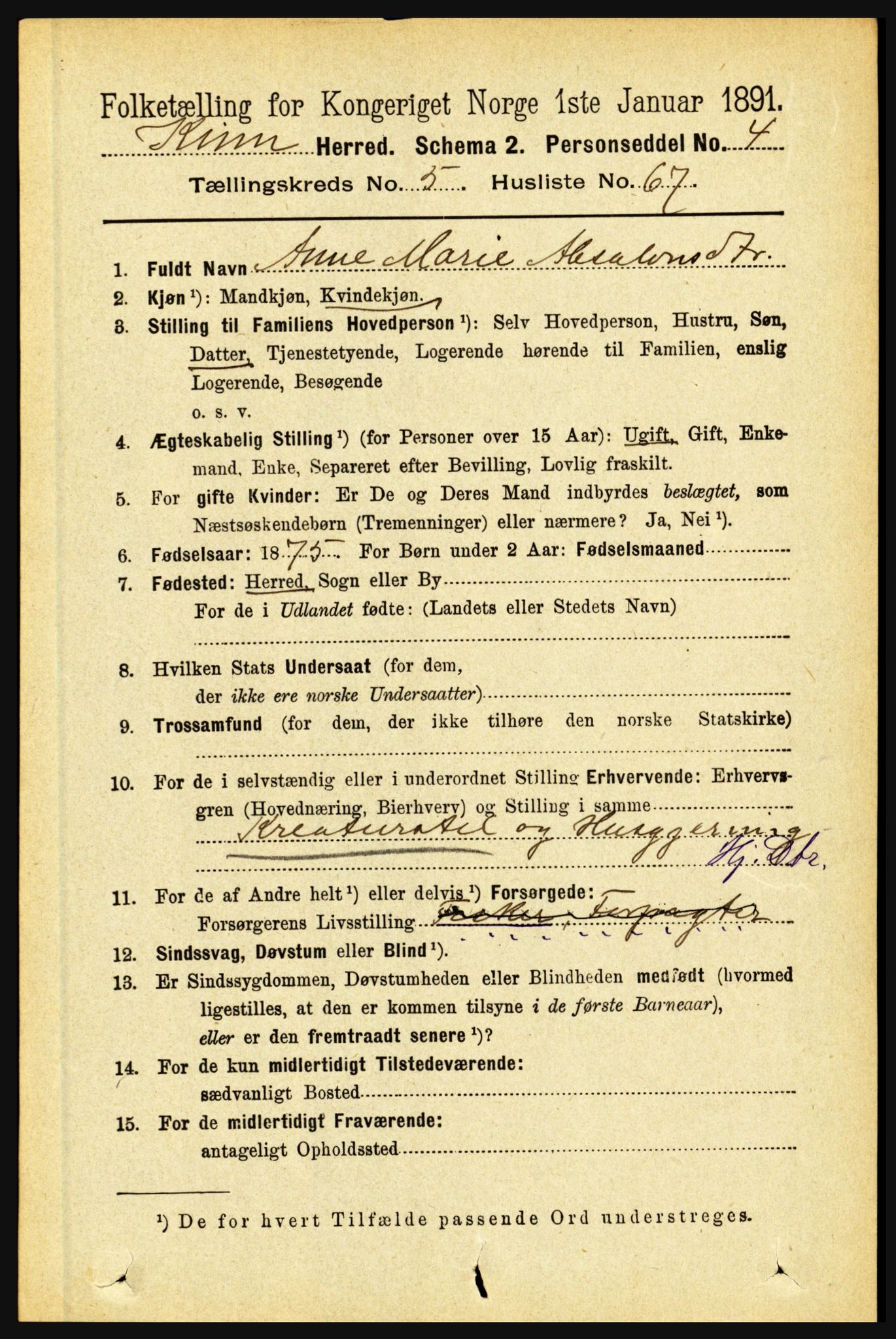 RA, 1891 census for 1437 Kinn, 1891, p. 2176