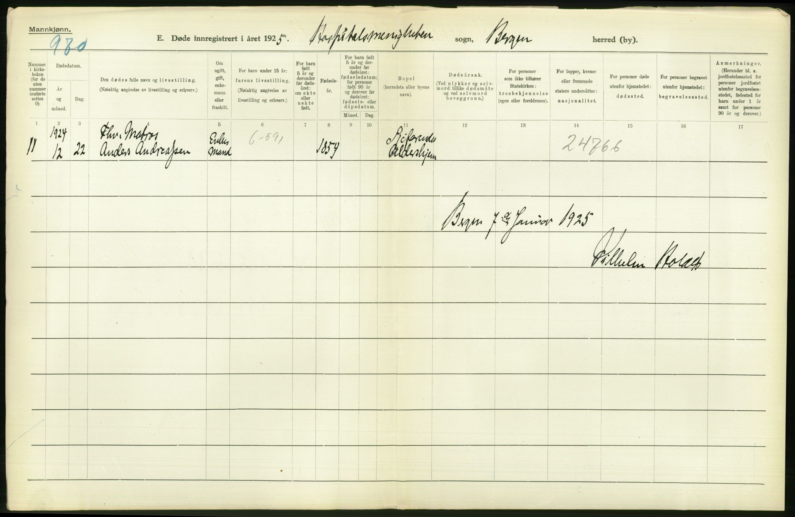 Statistisk sentralbyrå, Sosiodemografiske emner, Befolkning, AV/RA-S-2228/D/Df/Dfc/Dfcd/L0028: Bergen: Gifte, døde., 1924, p. 358