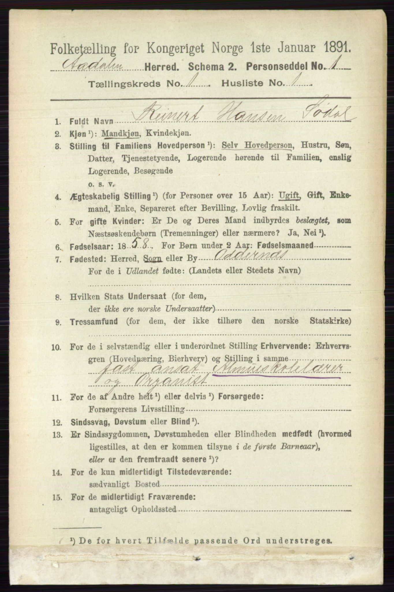 RA, 1891 census for 0614 Ådal, 1891, p. 74