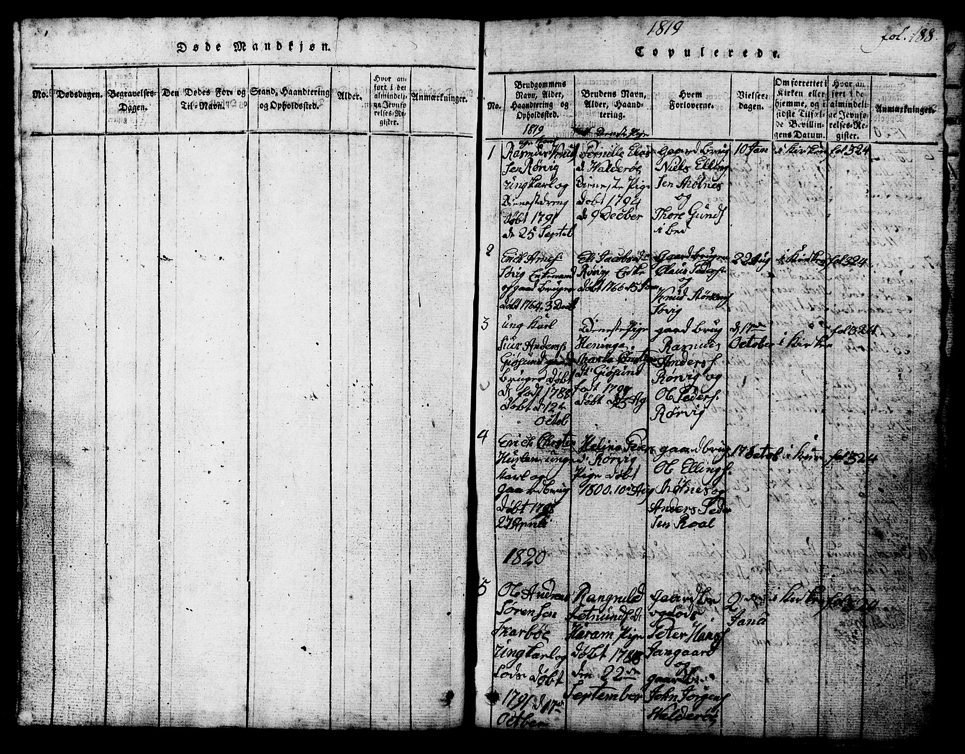 Ministerialprotokoller, klokkerbøker og fødselsregistre - Møre og Romsdal, SAT/A-1454/537/L0520: Parish register (copy) no. 537C01, 1819-1868, p. 188