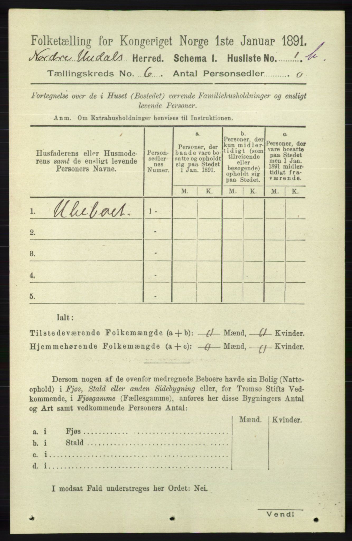 RA, 1891 census for 1028 Nord-Audnedal, 1891, p. 1459