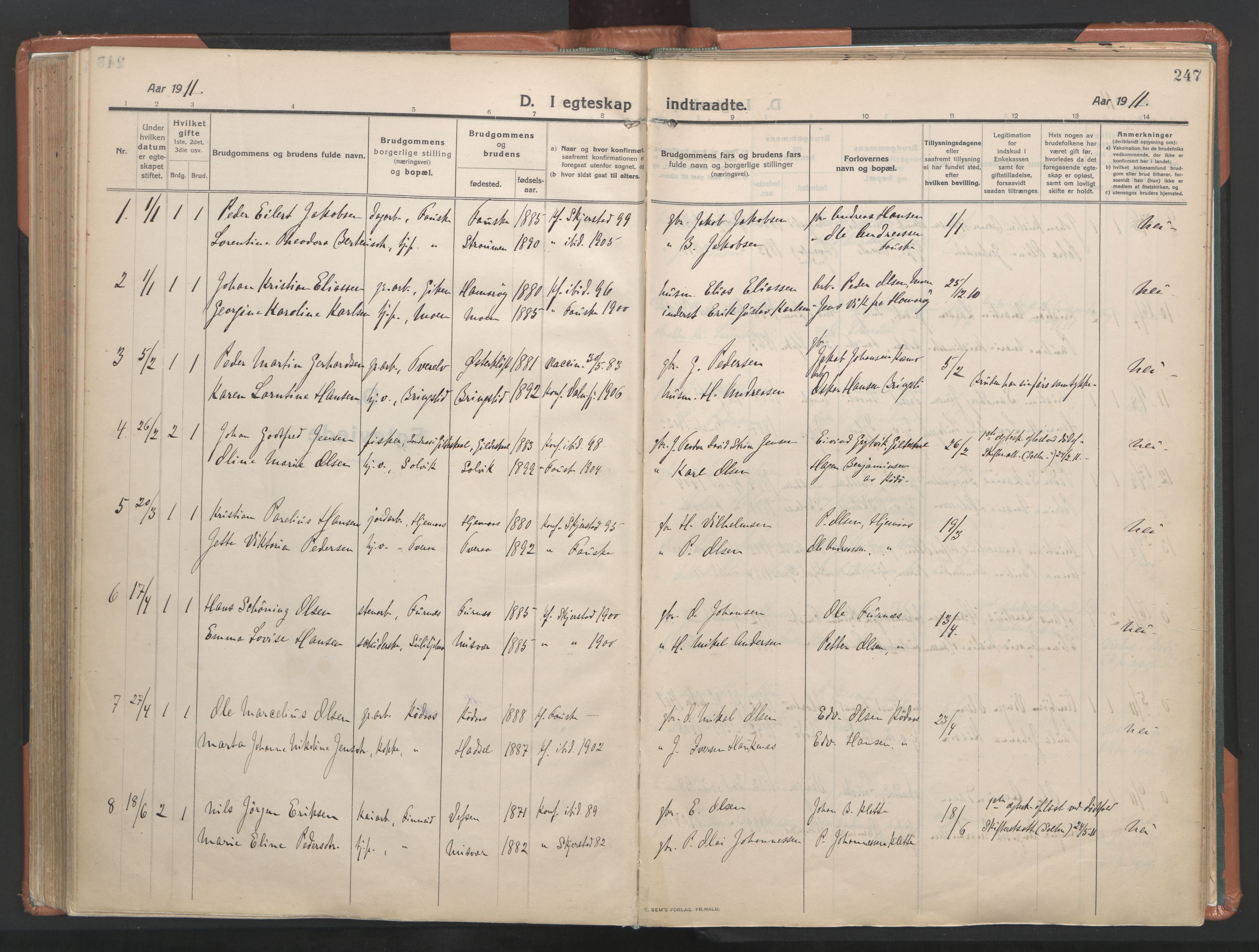 Ministerialprotokoller, klokkerbøker og fødselsregistre - Nordland, SAT/A-1459/849/L0698: Parish register (official) no. 849A09, 1911-1924, p. 247