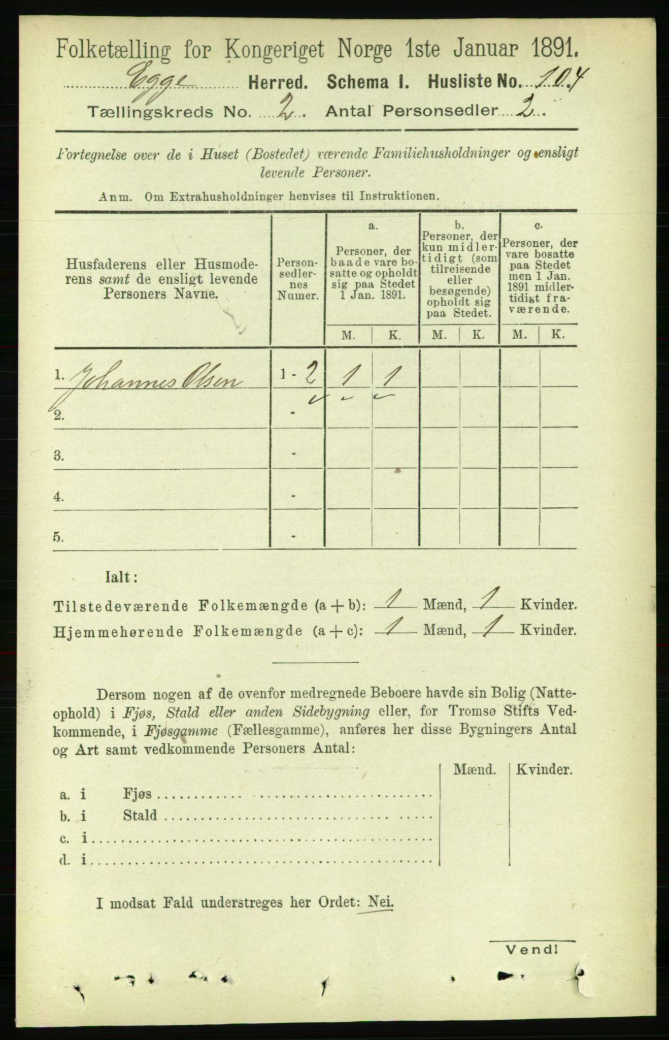 RA, 1891 census for 1733 Egge, 1891, p. 383