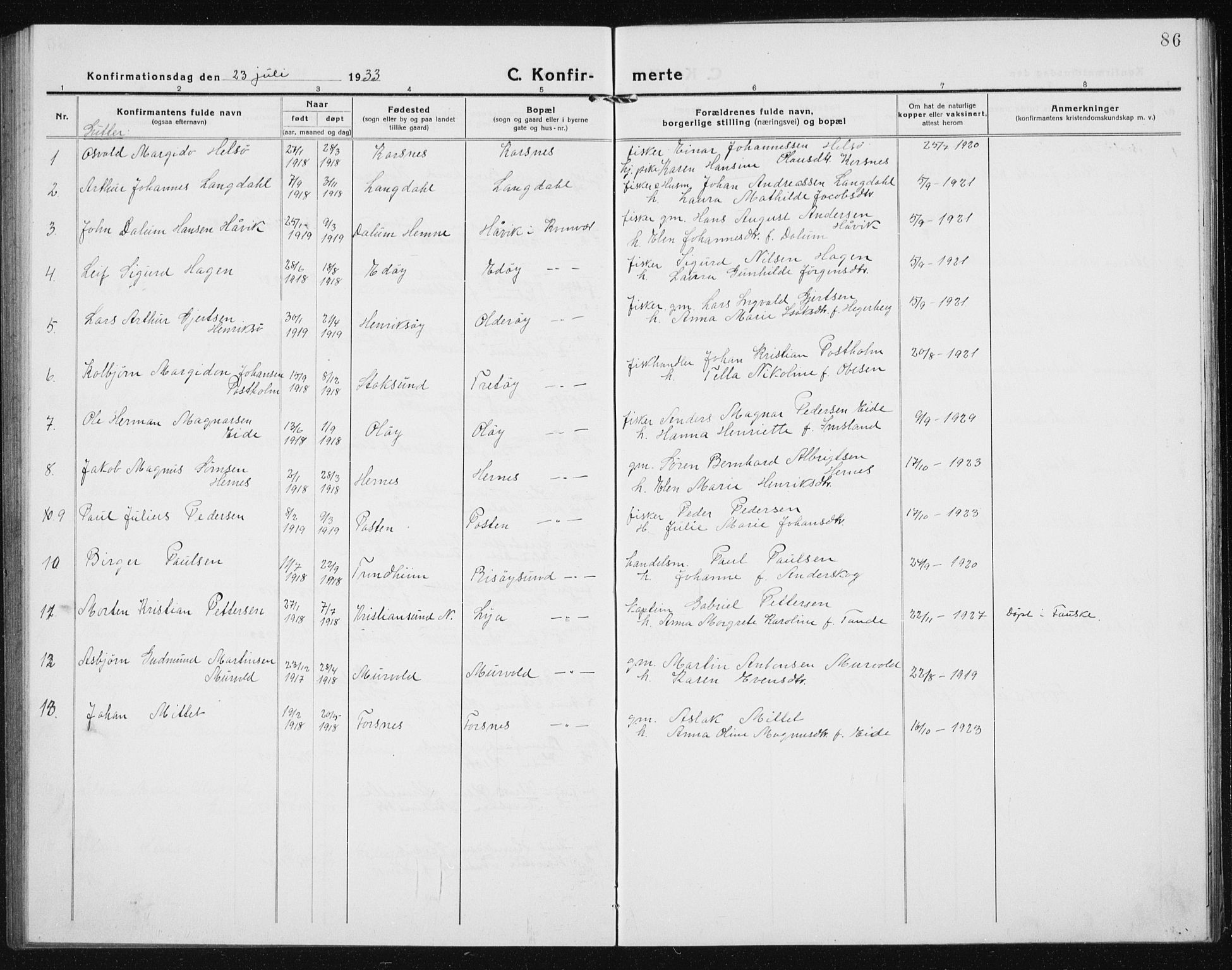Ministerialprotokoller, klokkerbøker og fødselsregistre - Sør-Trøndelag, SAT/A-1456/635/L0554: Parish register (copy) no. 635C02, 1919-1942, p. 86